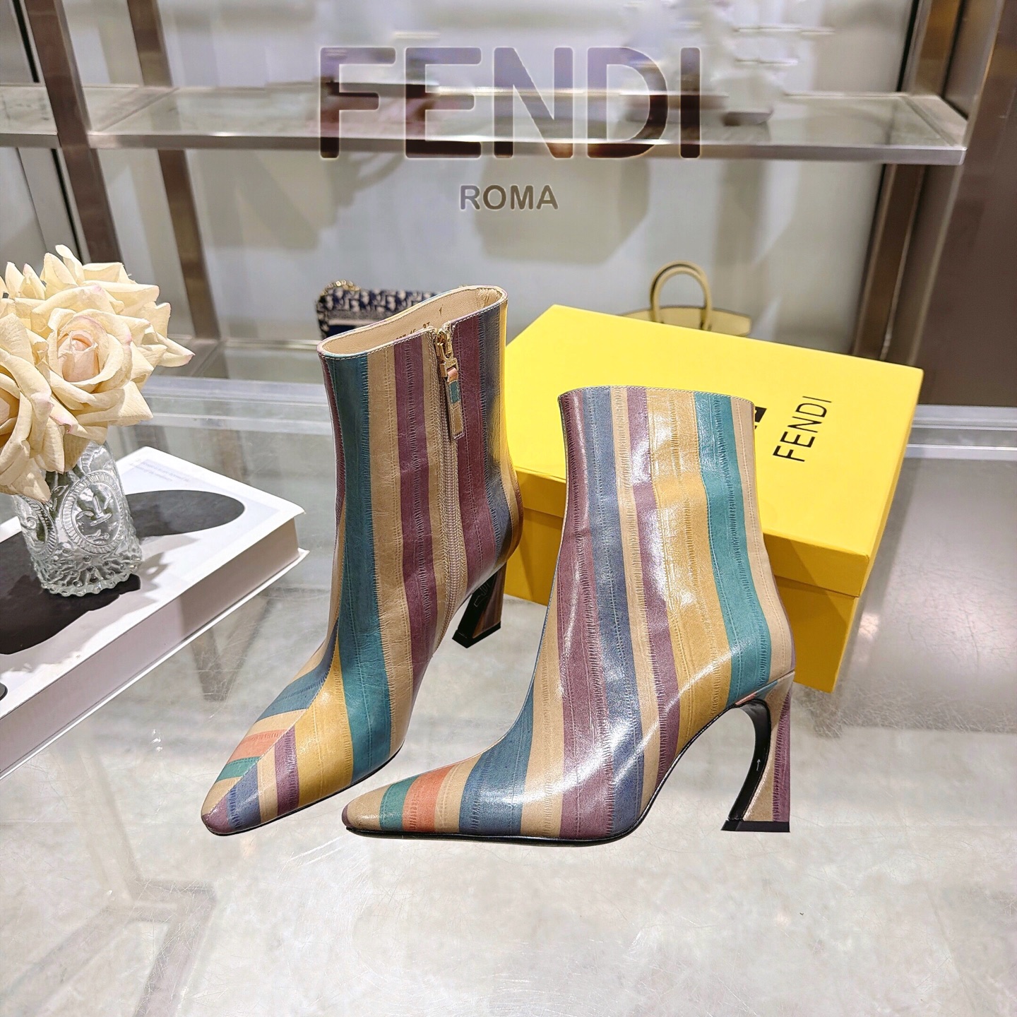 Fendi Colibrì Striped Ankle Boots