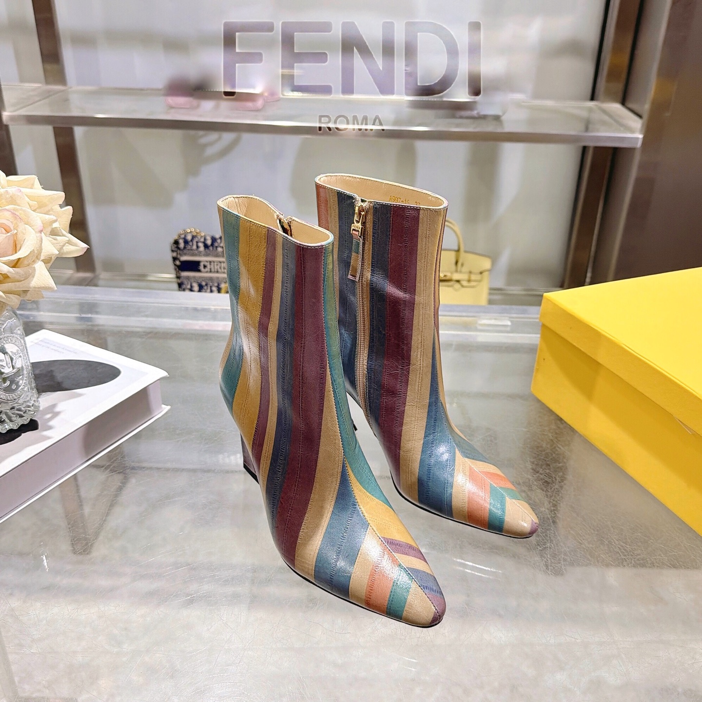 Fendi Colibrì Striped Ankle Boots