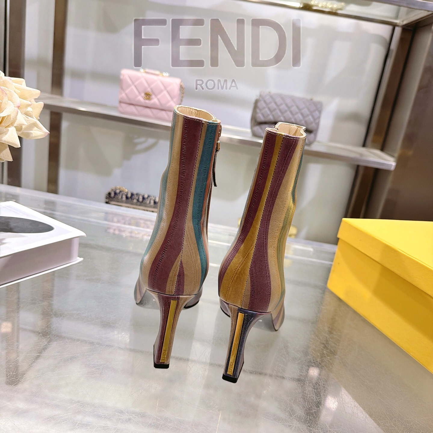 Fendi Colibrì Striped Ankle Boots