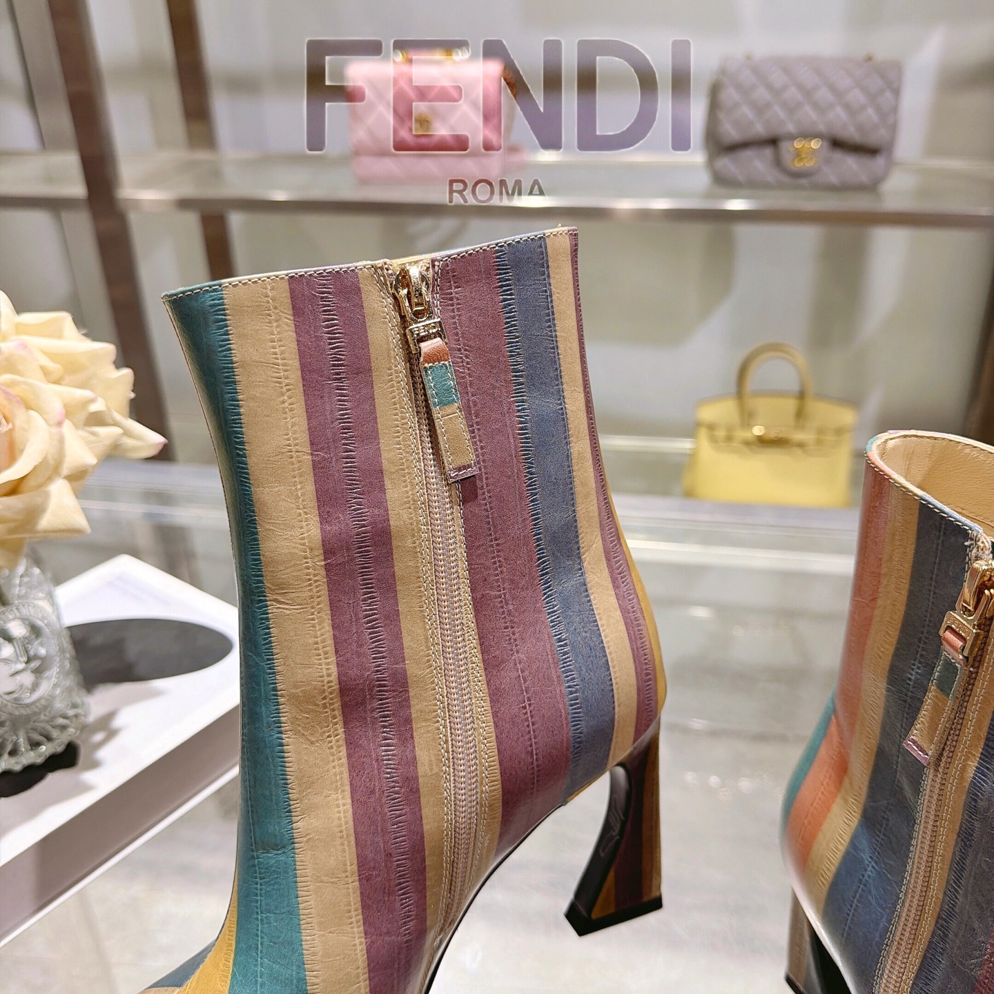 Fendi Colibrì Striped Ankle Boots