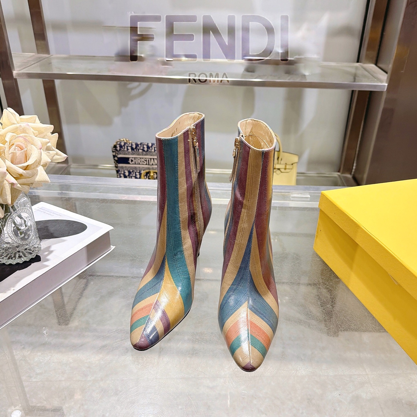 Fendi Colibrì Striped Ankle Boots