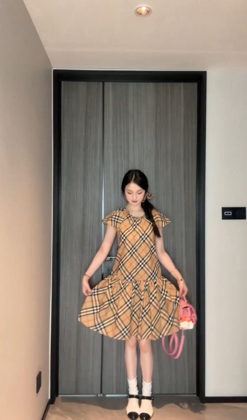 Burberry Inspired Plaid Dress with Ruffle Hem, Includes Matching Hair Tie 1 Burberry Inspired Plaid Dress with Ruffle Hem, Includes Matching Hair Tie