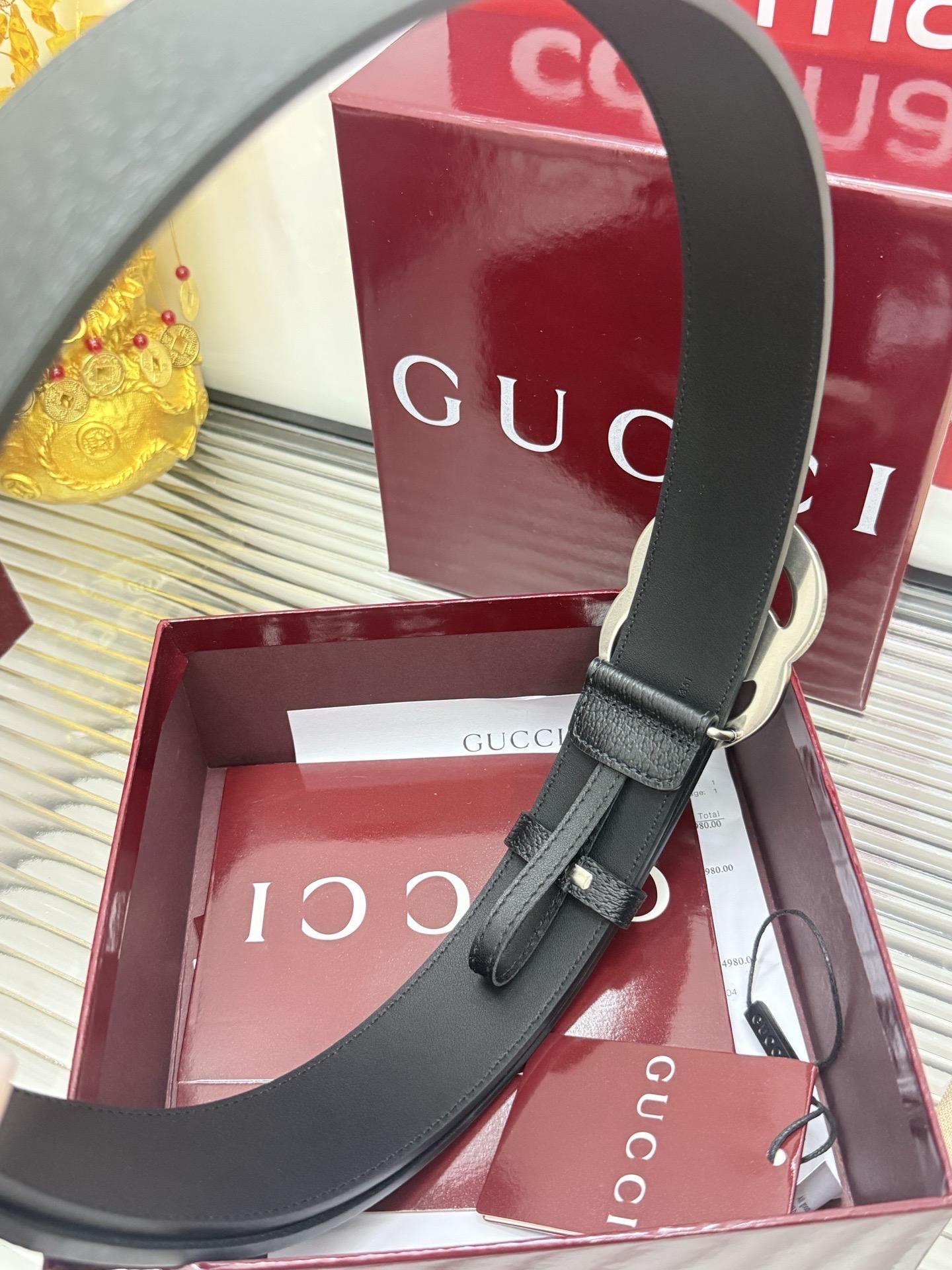 Gucci 宽度：𝟰 𝟬𝗰𝗺 古驰 Gucci « 配全套 原包装 » 猪皮纹 上新 进口小牛皮/皮质经久耐用+精品纯铜 代购正货级 · 精细完美走线 细节 工整 高品质质量