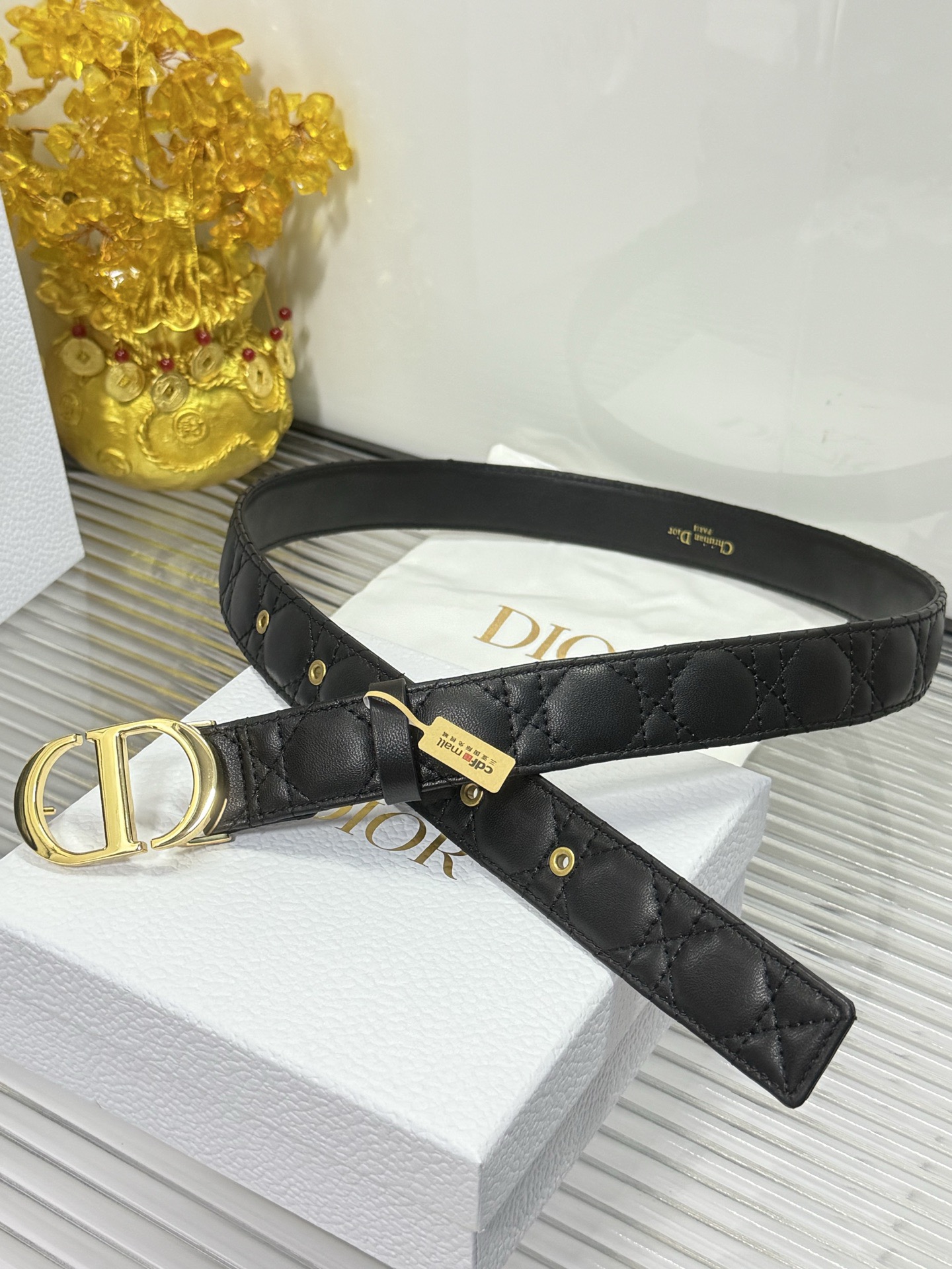 Dior 宽度：𝟯.𝟬𝗰𝗺 迪奥 Dior « 配全套 原包装 » 进口 小羊皮/皮质柔软舒适+精品纯铜扣