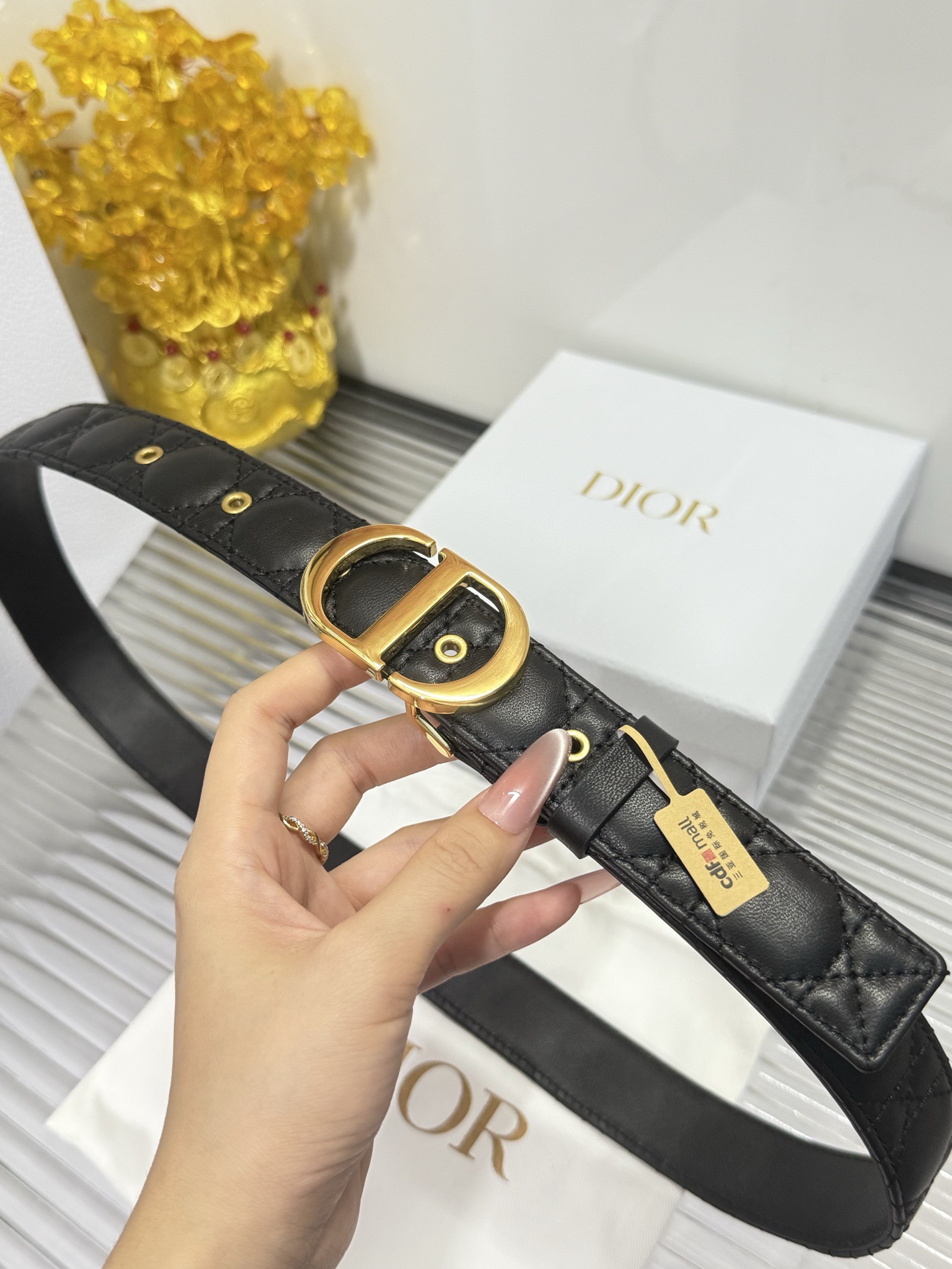Dior 宽度：𝟯.𝟬𝗰𝗺 迪奥 Dior « 配全套 原包装 » 进口 小羊皮/皮质柔软舒适+精品纯铜扣