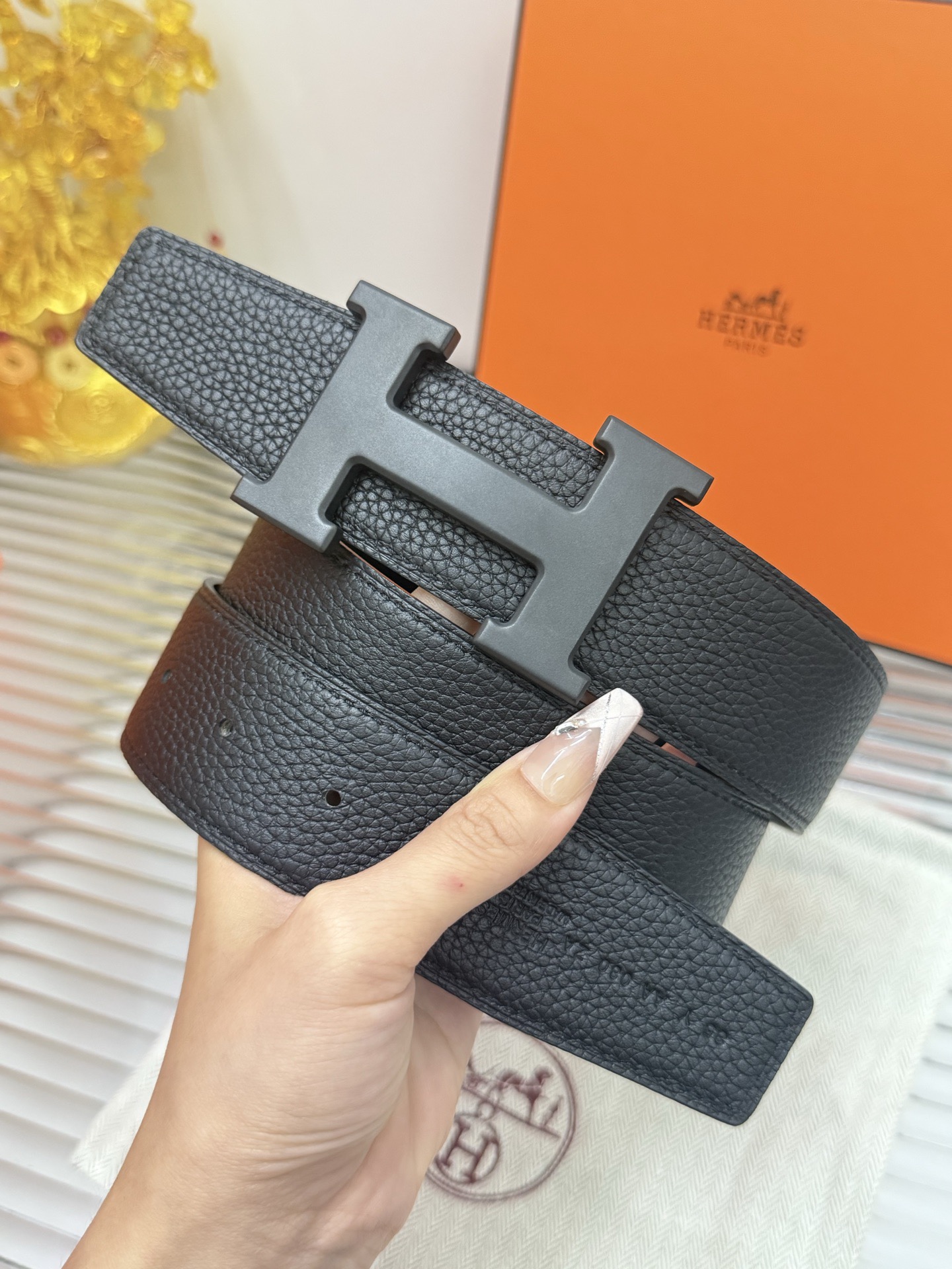 Hermès 宽度：𝟯 𝟴𝗰𝗺 爱马仕 Hermès « 配全套 原包装 » 双面可使用 进口𝐓𝐎𝐆𝐎小牛皮+精品纯钢五金扣