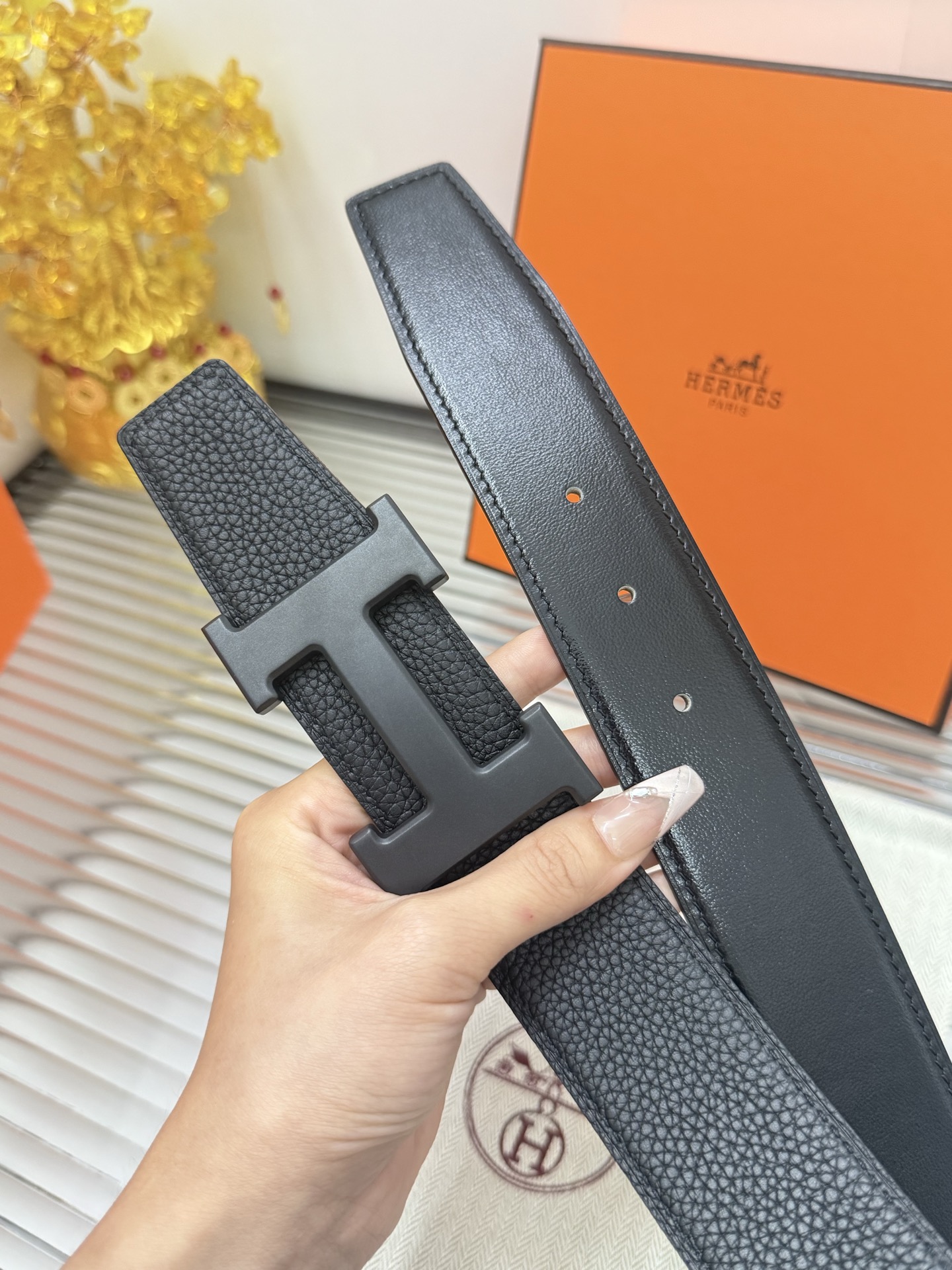 Hermès 宽度：𝟯 𝟴𝗰𝗺 爱马仕 Hermès « 配全套 原包装 » 双面可使用 进口𝐓𝐎𝐆𝐎小牛皮+精品纯钢五金扣