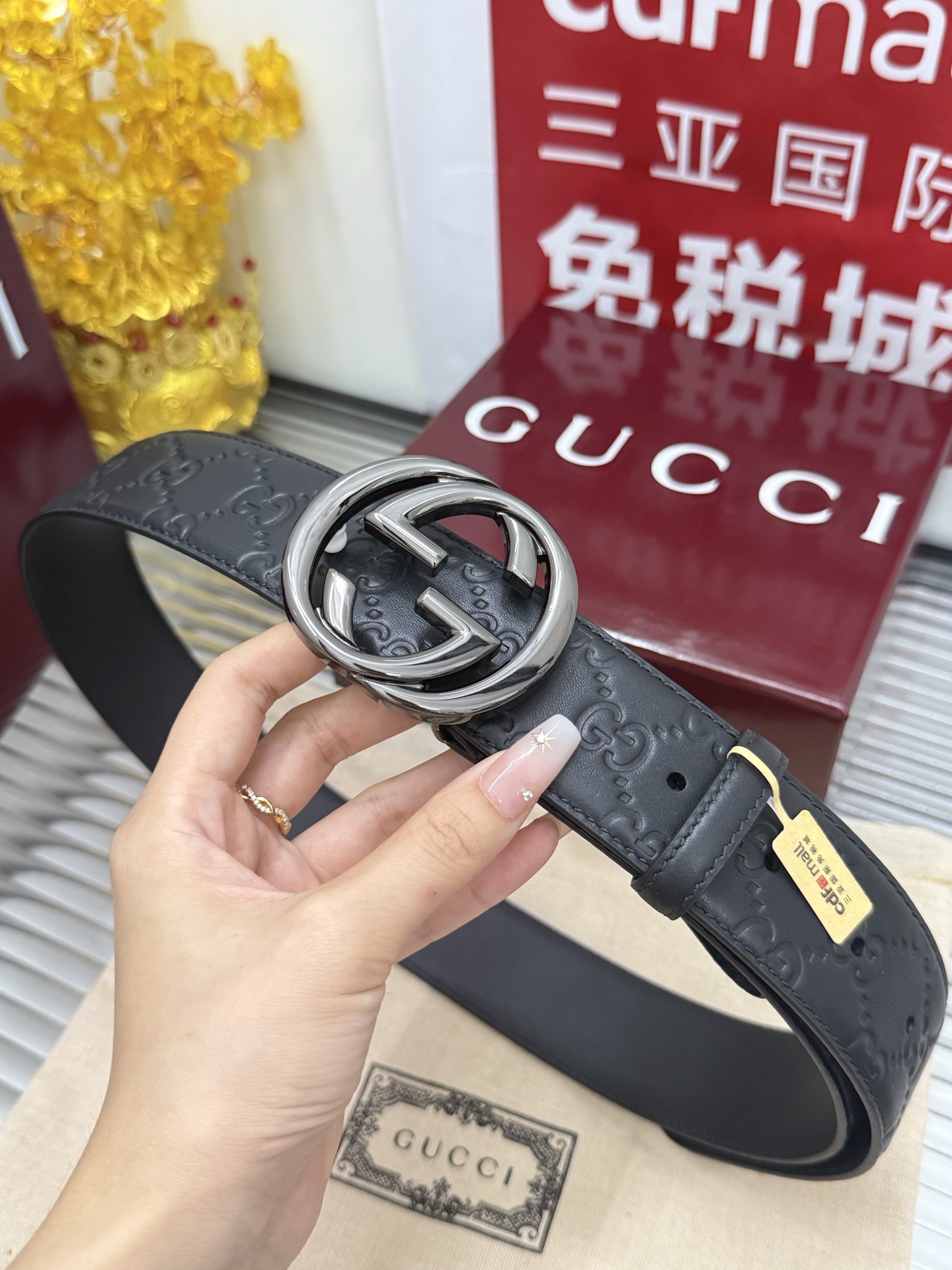 Gucci 宽度：𝟰 𝟬𝗰𝗺 古驰 Gucci « 配全套 原包装 » 压花 上新 进口小牛皮/皮质经久耐用+精品纯铜