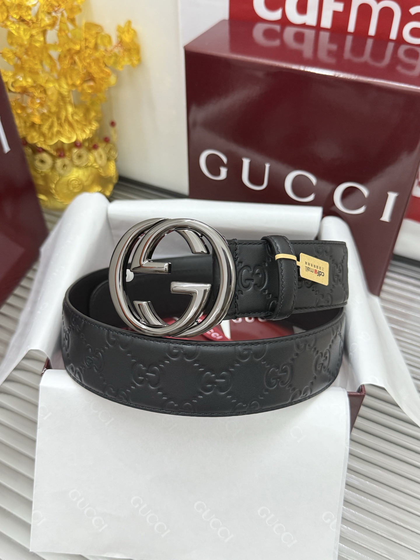 Gucci 宽度：𝟰 𝟬𝗰𝗺 古驰 Gucci « 配全套 原包装 » 压花 上新 进口小牛皮/皮质经久耐用+精品纯铜