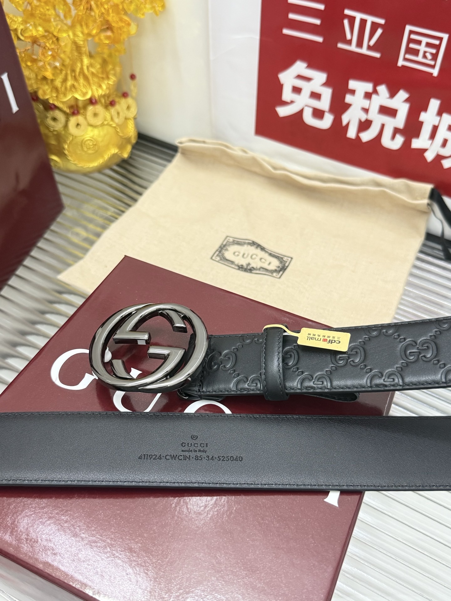 Gucci 宽度：𝟰 𝟬𝗰𝗺 古驰 Gucci « 配全套 原包装 » 压花 上新 进口小牛皮/皮质经久耐用+精品纯铜