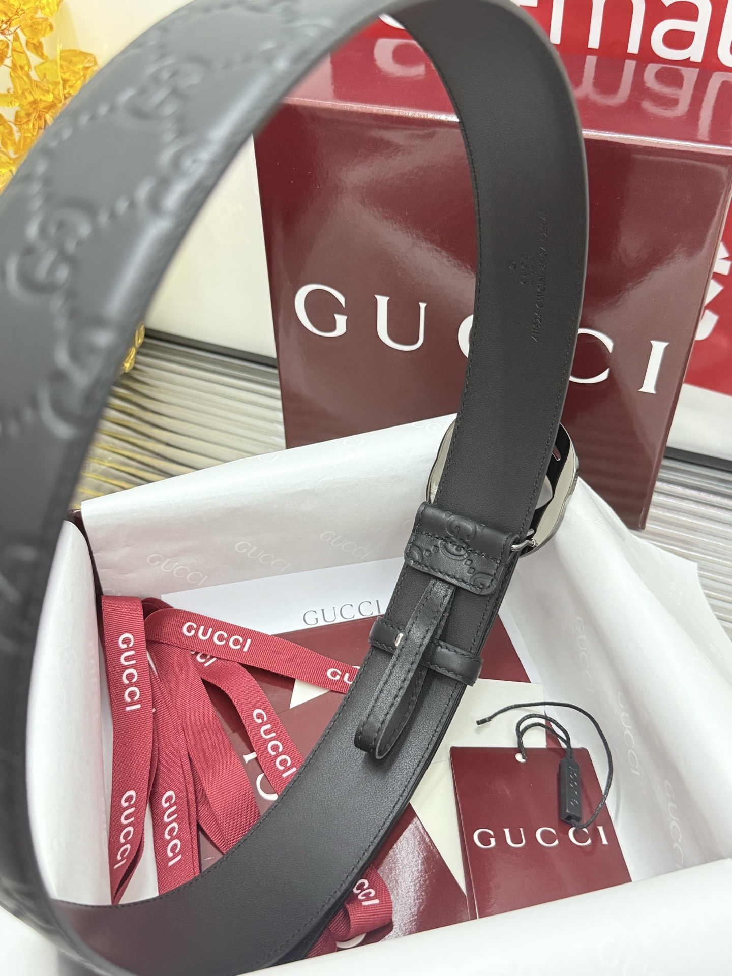 Gucci 宽度：𝟰 𝟬𝗰𝗺 古驰 Gucci « 配全套 原包装 » 压花 上新 进口小牛皮/皮质经久耐用+精品纯铜