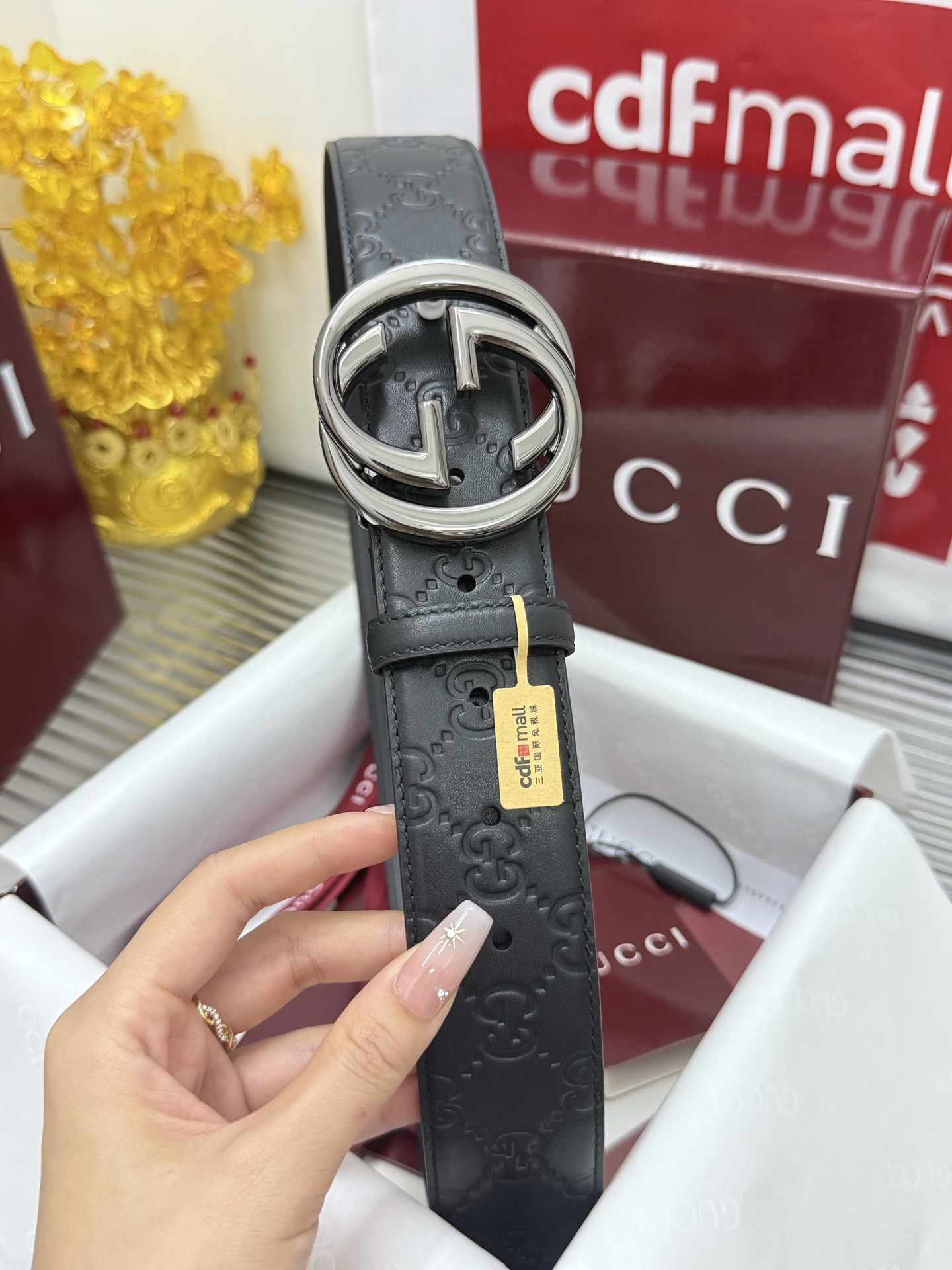 Gucci 宽度：𝟰 𝟬𝗰𝗺 古驰 Gucci « 配全套 原包装 » 压花 上新 进口小牛皮/皮质经久耐用+精品纯铜