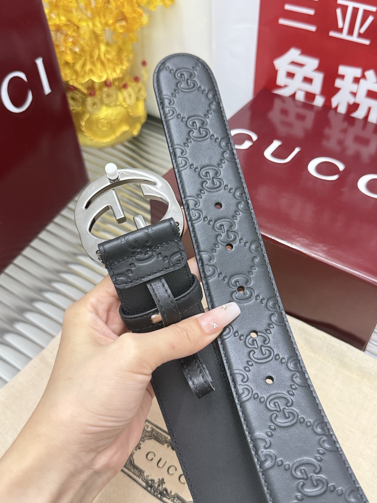 Gucci 宽度：𝟰 𝟬𝗰𝗺 古驰 Gucci « 配全套 原包装 » 压花 上新 进口小牛皮/皮质经久耐用+精品纯铜