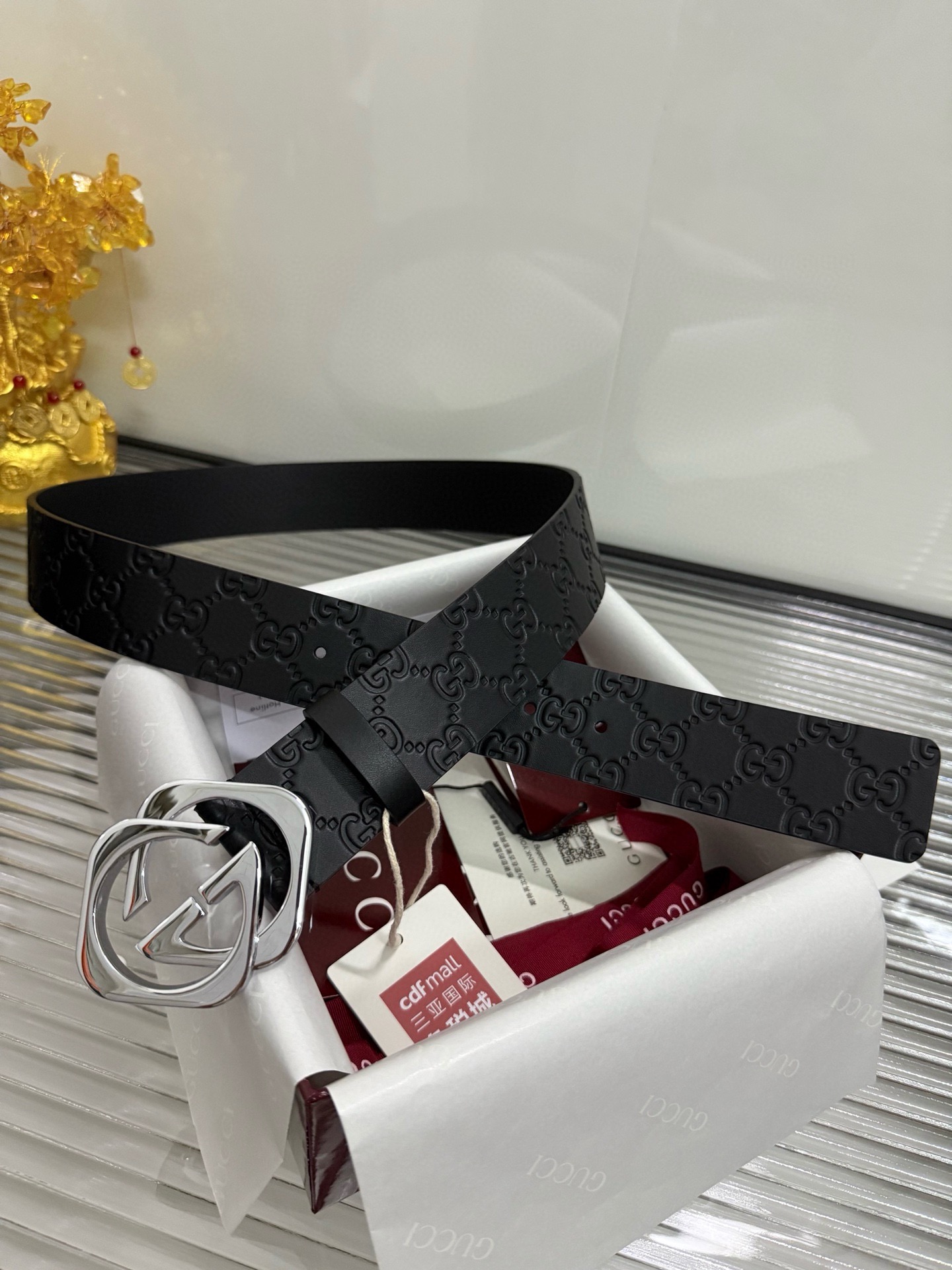 Gucci 宽度：𝟰.𝟬𝗰𝗺 古驰 Gucci « 配全套 原包装 » 黑花纹 特殊供货渠道 意大利