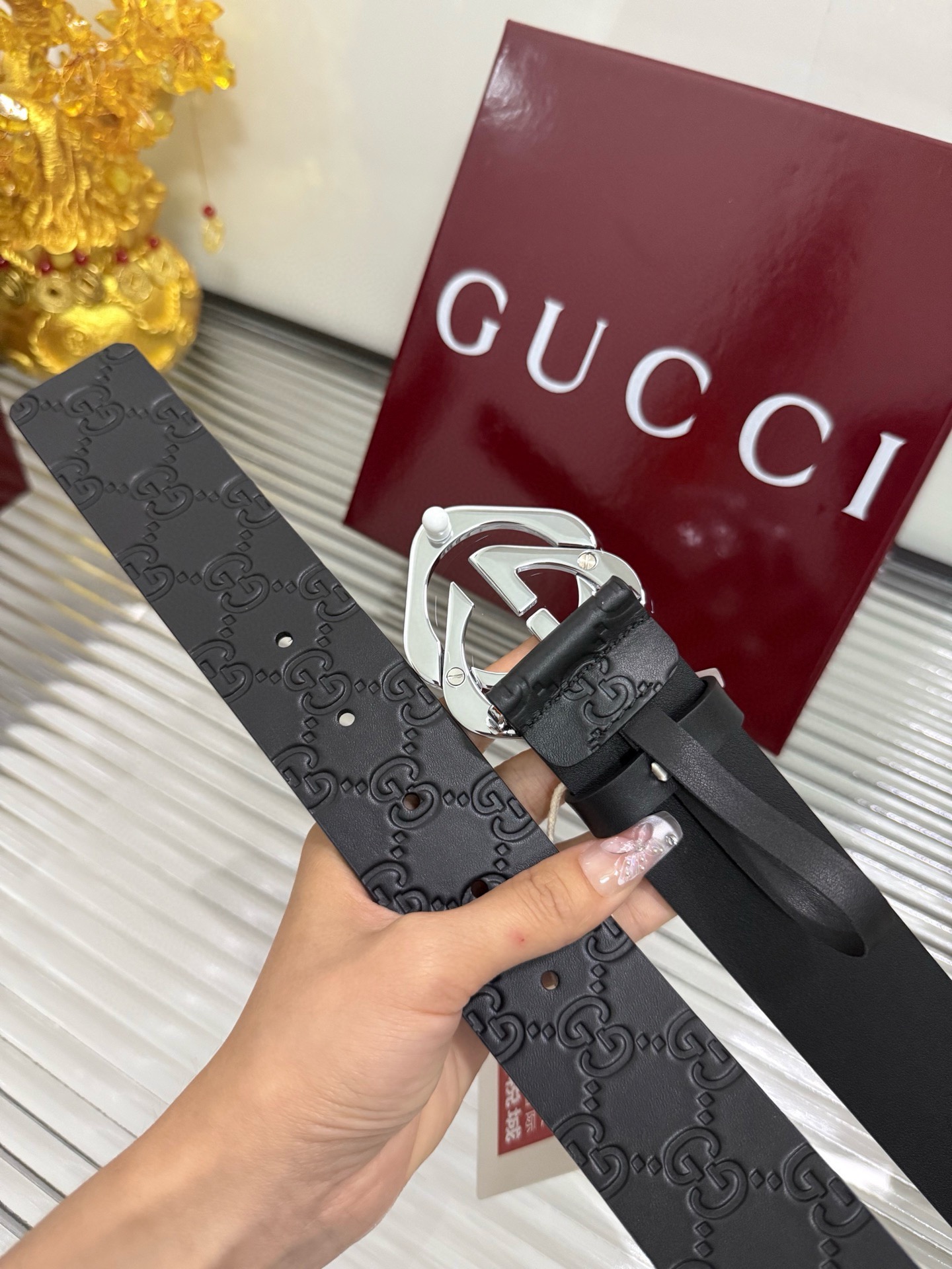 Gucci 宽度：𝟰.𝟬𝗰𝗺 古驰 Gucci « 配全套 原包装 » 黑花纹 特殊供货渠道 意大利