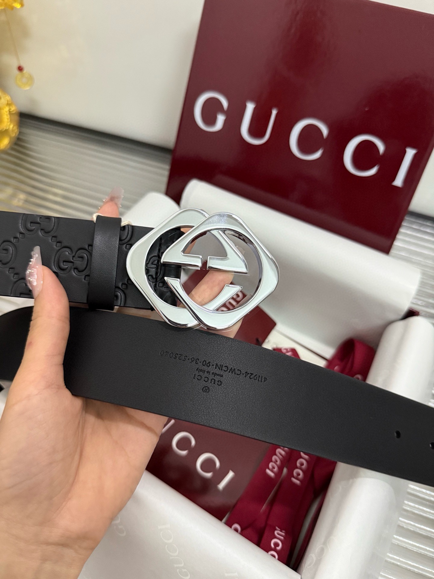 Gucci 宽度：𝟰.𝟬𝗰𝗺 古驰 Gucci « 配全套 原包装 » 黑花纹 特殊供货渠道 意大利