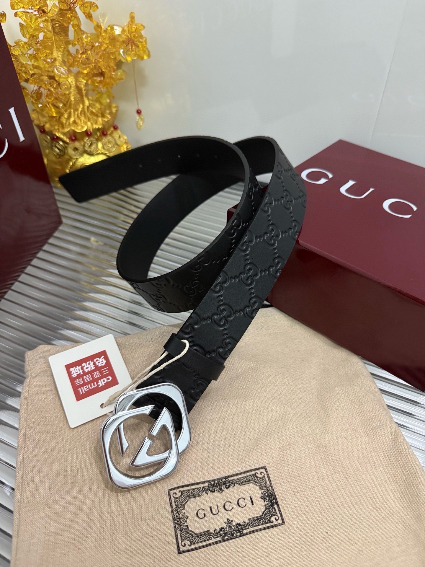 Gucci 宽度：𝟰.𝟬𝗰𝗺 古驰 Gucci « 配全套 原包装 » 黑花纹 特殊供货渠道 意大利