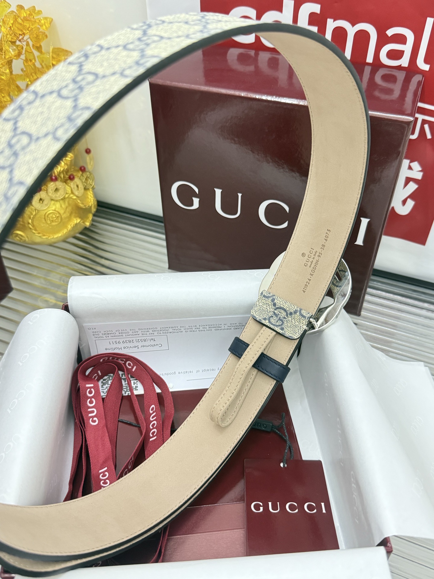 Gucci 宽度：𝟰.𝟬𝗰𝗺 古驰 Gucci « 配全套 原包装 » 黑花 进口皮/树膏小牛皮底+精品纯铜五金扣