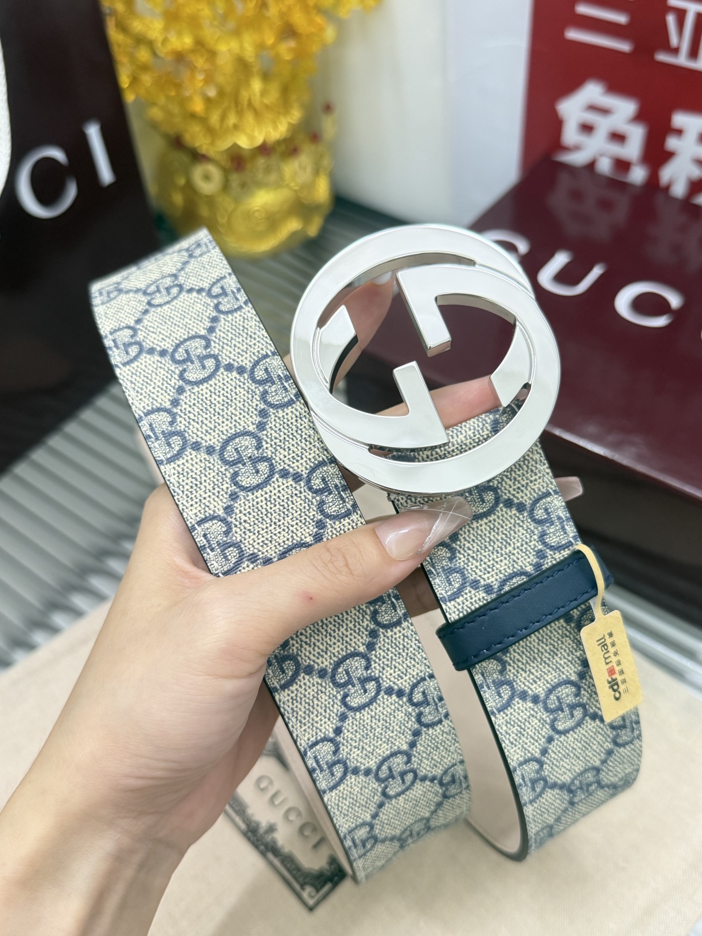 Gucci 宽度：𝟰.𝟬𝗰𝗺 古驰 Gucci « 配全套 原包装 » 黑花 进口皮/树膏小牛皮底+精品纯铜五金扣
