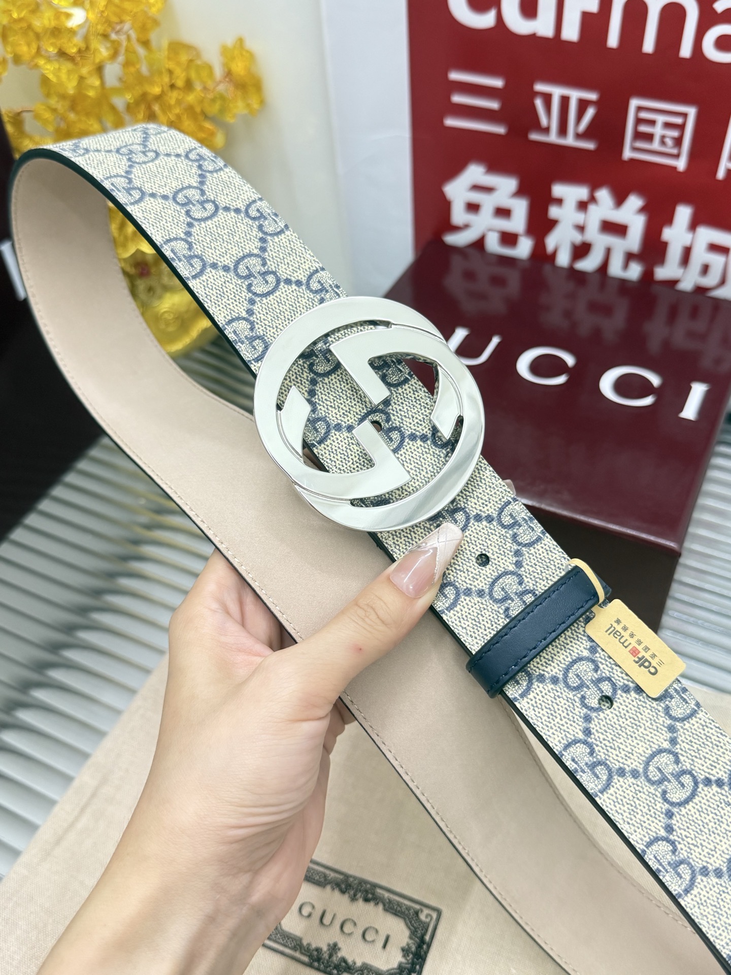 Gucci 宽度：𝟰.𝟬𝗰𝗺 古驰 Gucci « 配全套 原包装 » 黑花 进口皮/树膏小牛皮底+精品纯铜五金扣
