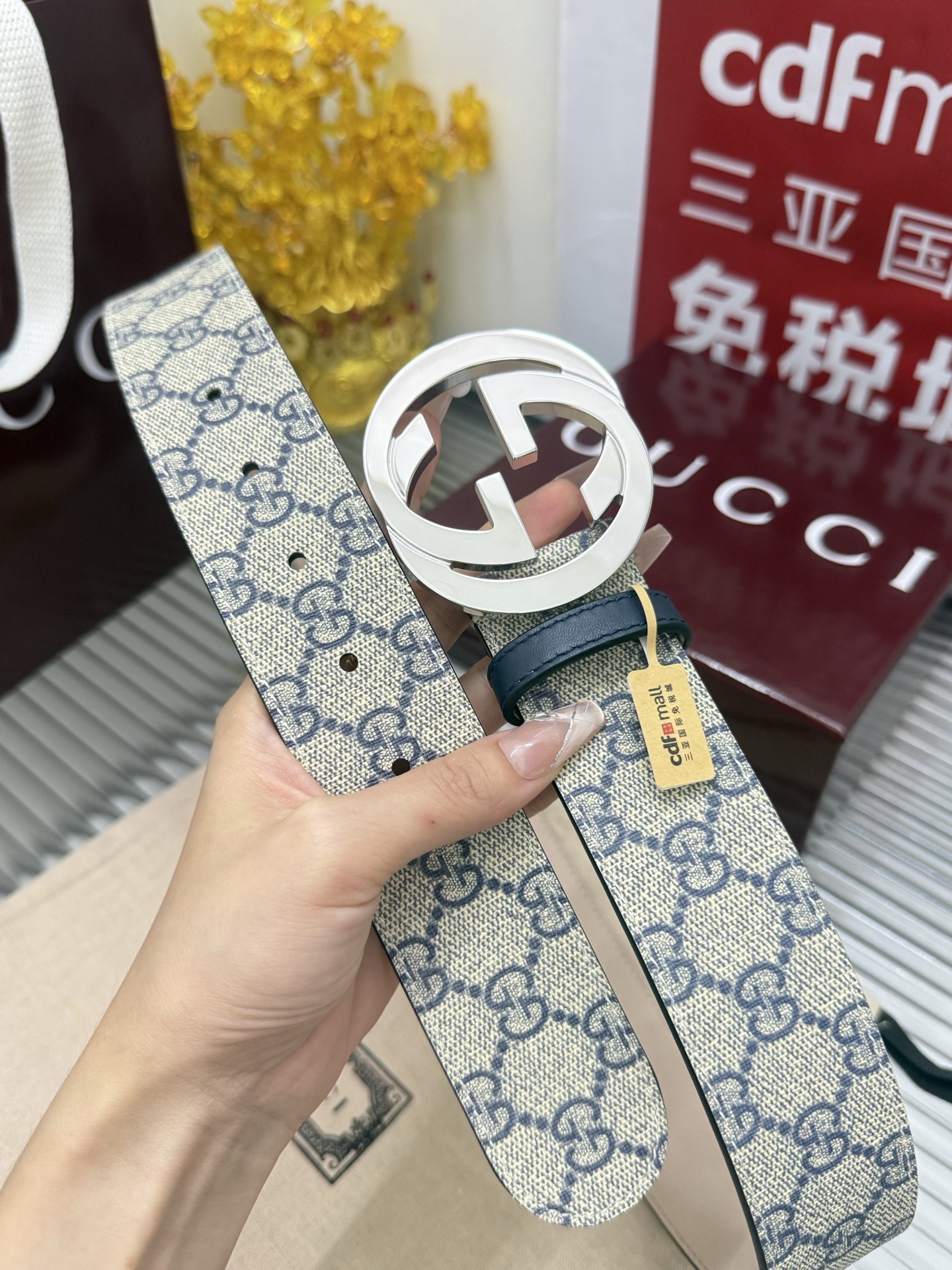 Gucci 宽度：𝟰.𝟬𝗰𝗺 古驰 Gucci « 配全套 原包装 » 黑花 进口皮/树膏小牛皮底+精品纯铜五金扣