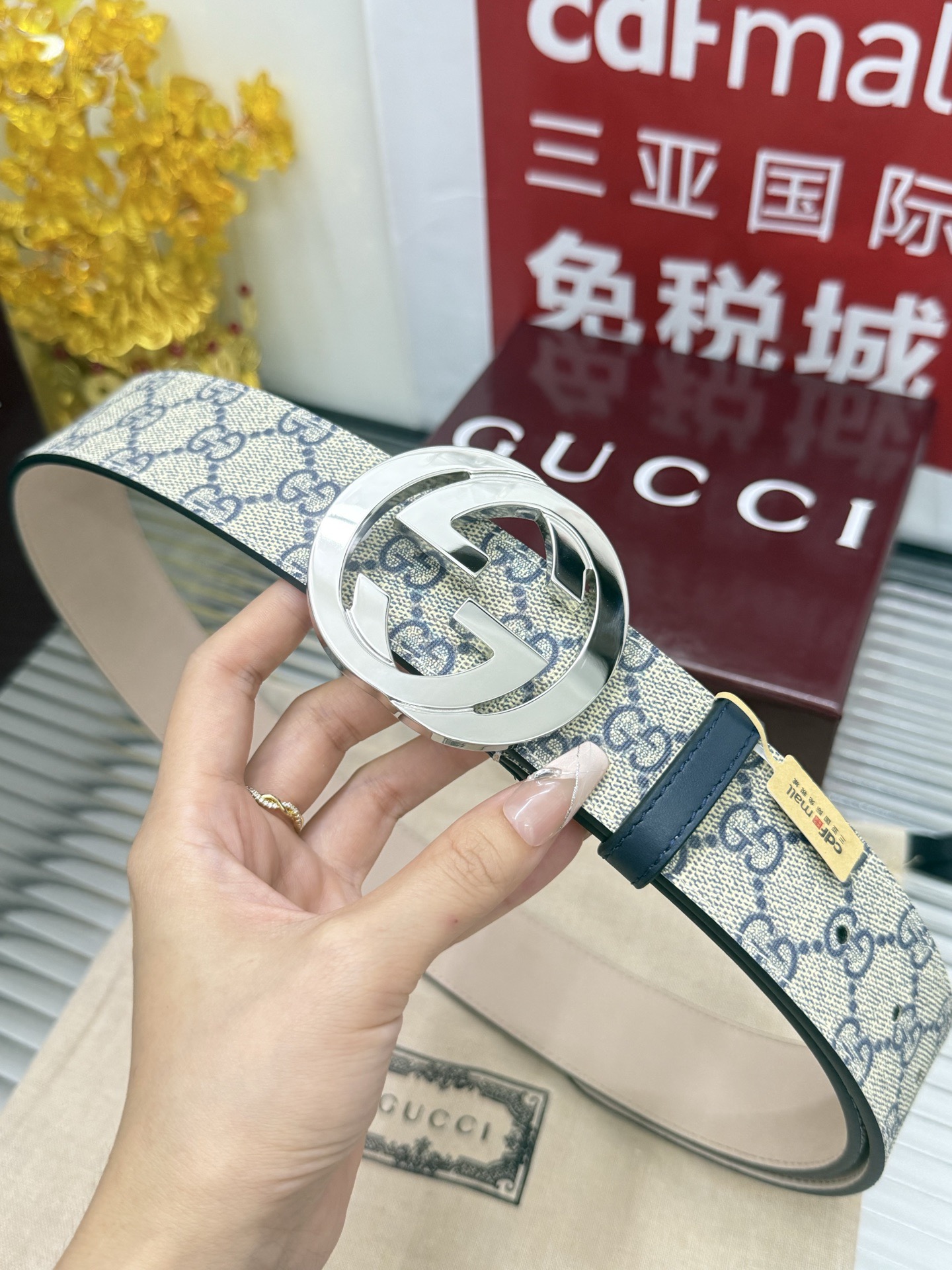 Gucci 宽度：𝟰.𝟬𝗰𝗺 古驰 Gucci « 配全套 原包装 » 黑花 进口皮/树膏小牛皮底+精品纯铜五金扣