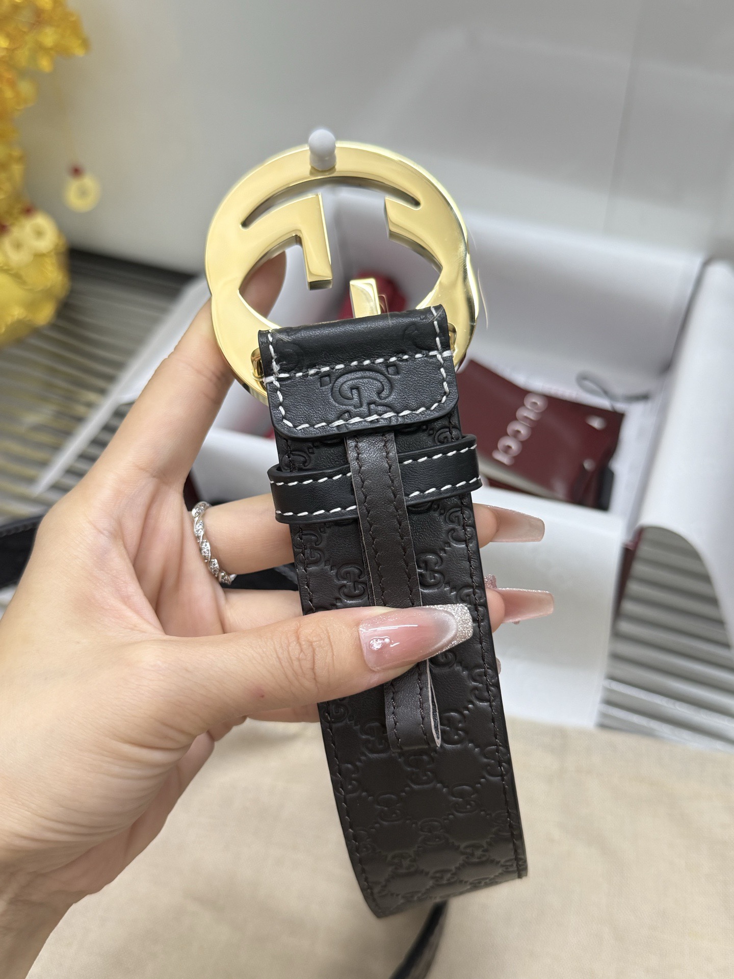 Gucci 宽度：𝟰.𝟬𝗰𝗺 古驰 Gucci « 配全套 原包装 » 双面压花 进口小牛皮+精品纯铜五金扣