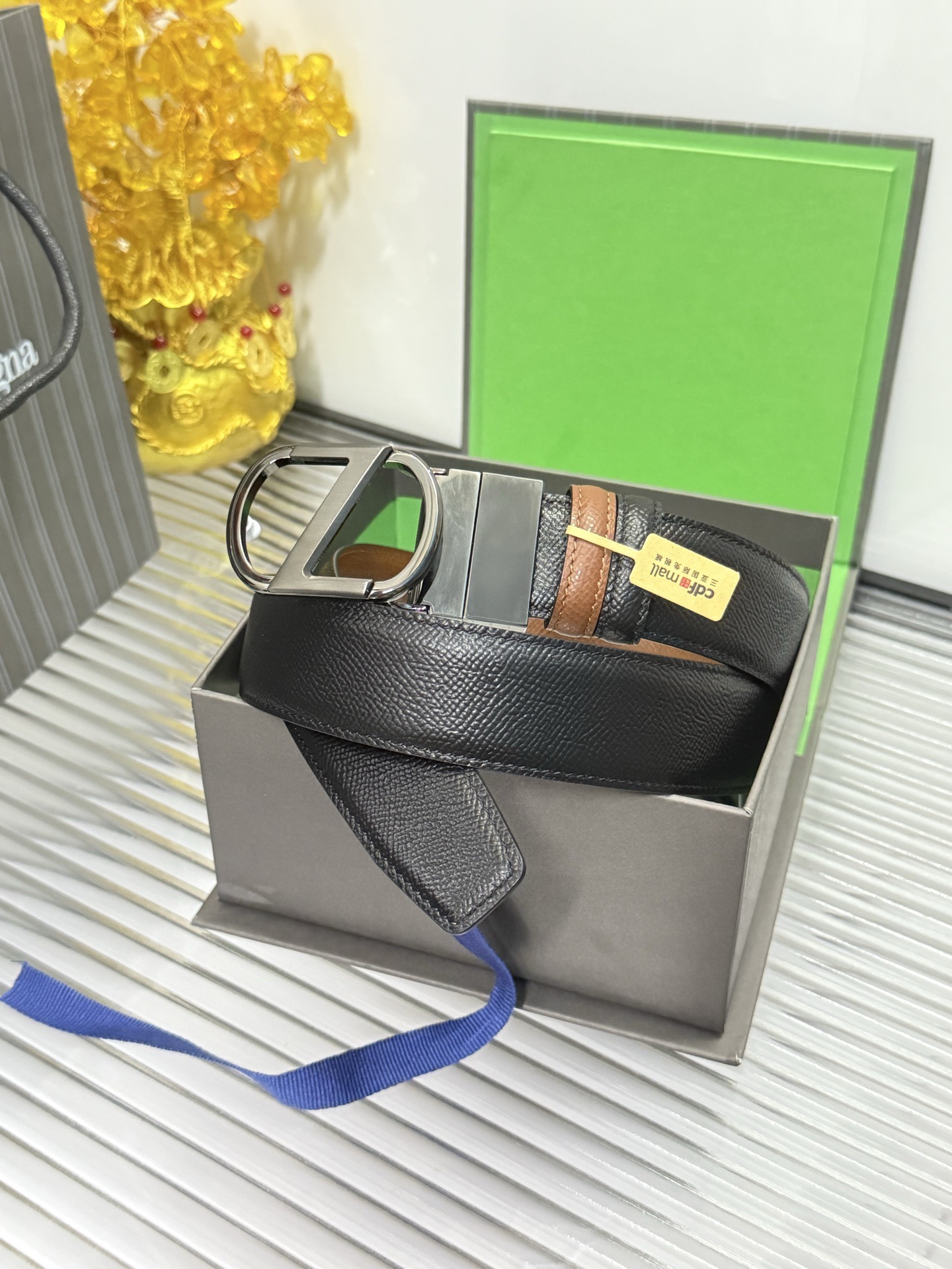 Ermenegildo Zegna 宽度：𝟑 𝟱𝗰𝗺 杰尼亚 Zegna « 配全套 原包装 » 小牛皮/长度自由裁剪合适尺码 双面使用+精品纯钢五金扣
