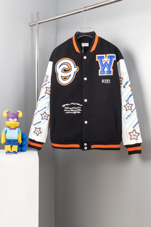 Off-White 2024SS Show Baseball Jacket - Premium Wool Blend, Intricate Details