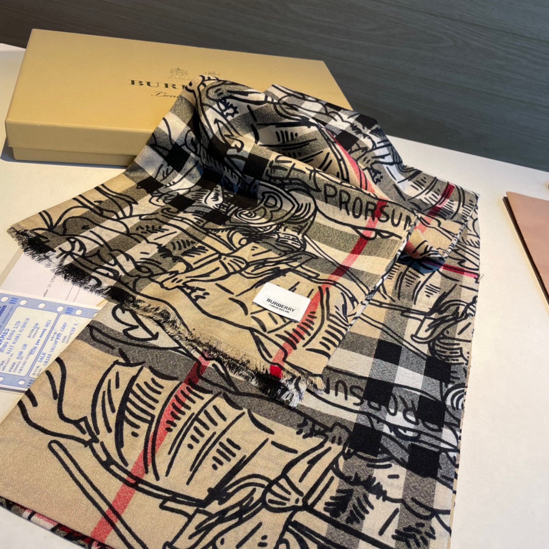 博柏利 Burberry 传世高定桑蚕丝丝巾围巾 #5B3B4792 5