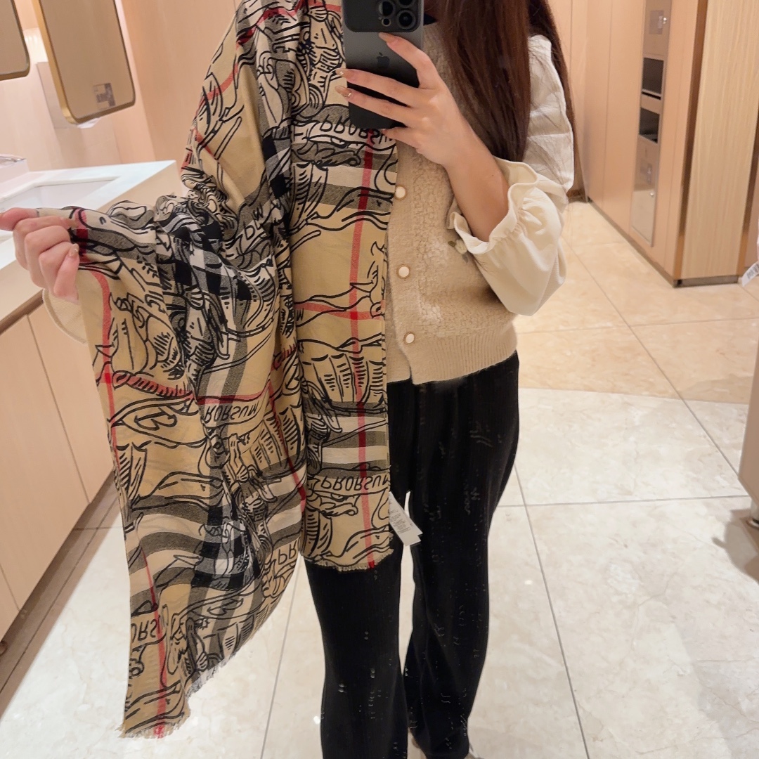 博柏利 Burberry 传世高定桑蚕丝丝巾围巾 #5B3B4792 2