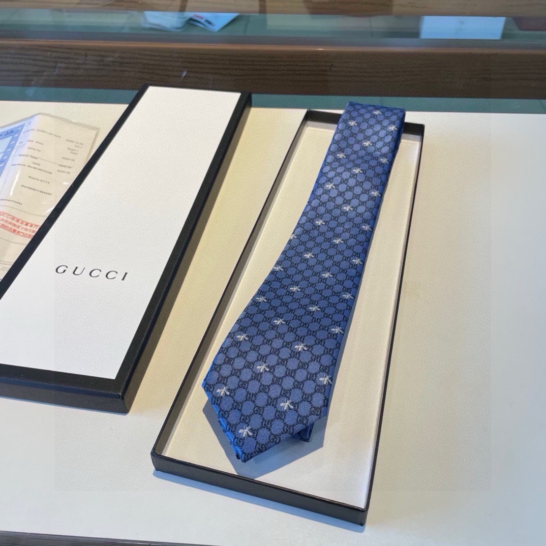 特价配包装G家专柜新款GG蜜蜂印花领带男士领带稀有采用经典小GLOGO提花展现精湛手工与时尚优雅的理想选