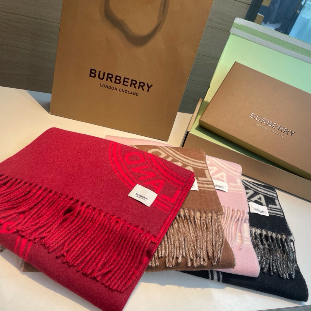 B家2024秋冬新品！！看到了围巾的天花板巴宝莉BURBERRY！双面双色羊毛围巾圆环logo设计100