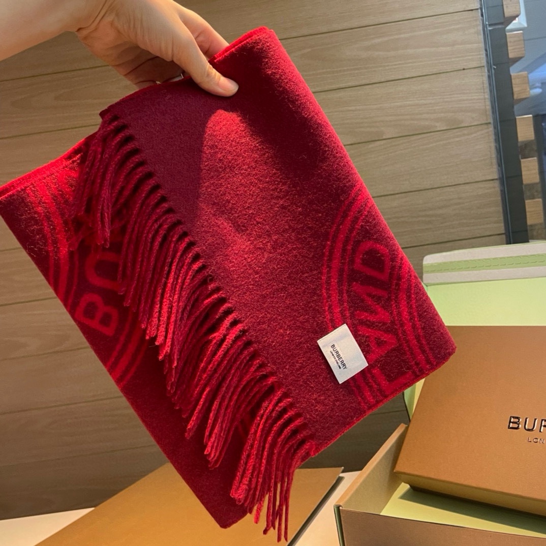 B家2024秋冬新品！！看到了围巾的天花板巴宝莉BURBERRY！双面双色羊毛围巾圆环logo设计100