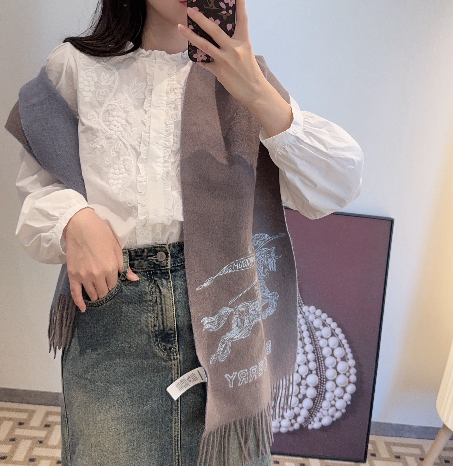 ❤️最新款 B双刺 双面刺绣➕印花➕提花 大密度双面羊绒格子围巾 超高难度工艺 绝非一般copy能做 原