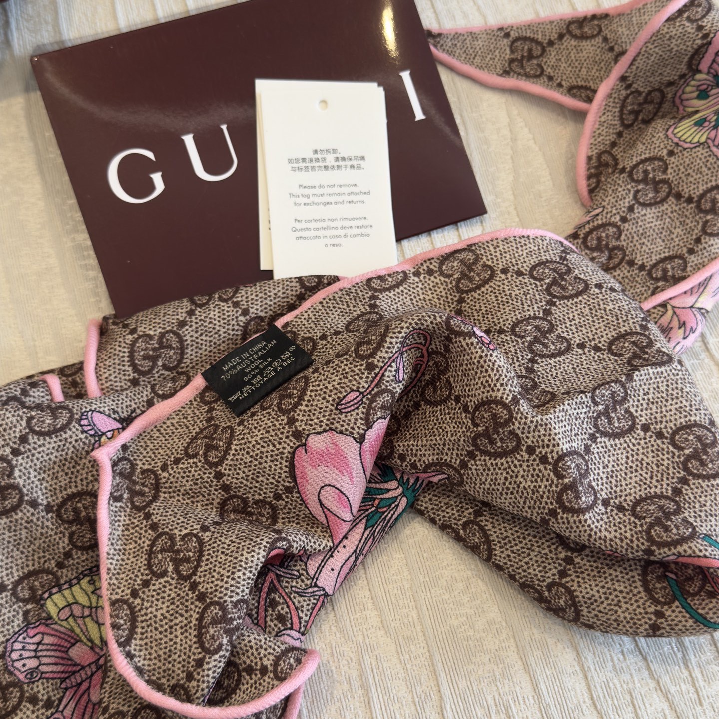 gucci丝毛棱形巾丝毛披肩 尺寸：40cm*135cm