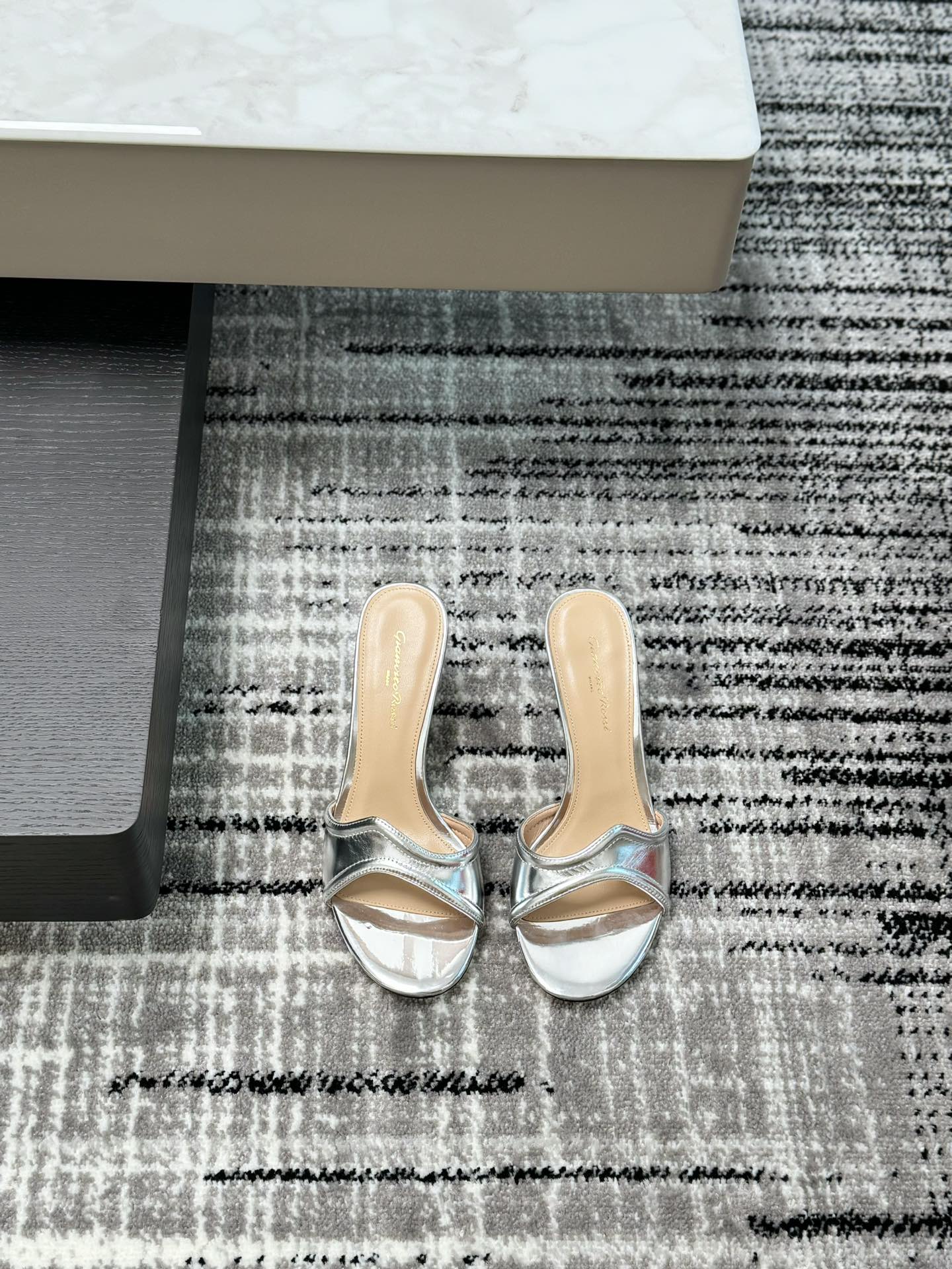 Gianvito Rossi Eiko Stiletto Low Heel Mules Sandals Suede + Mesh + Czech Stones 10.5cm/8cm