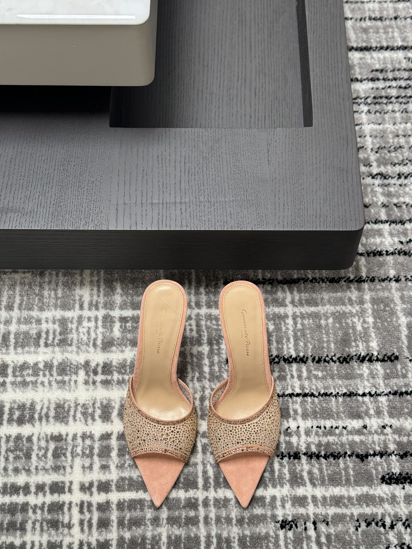 Gianvito Rossi Eiko Stiletto абцасы-шпількі тапкі сандалі авечая скура+сетка+чэшскія стразы 10.5cm/8cm