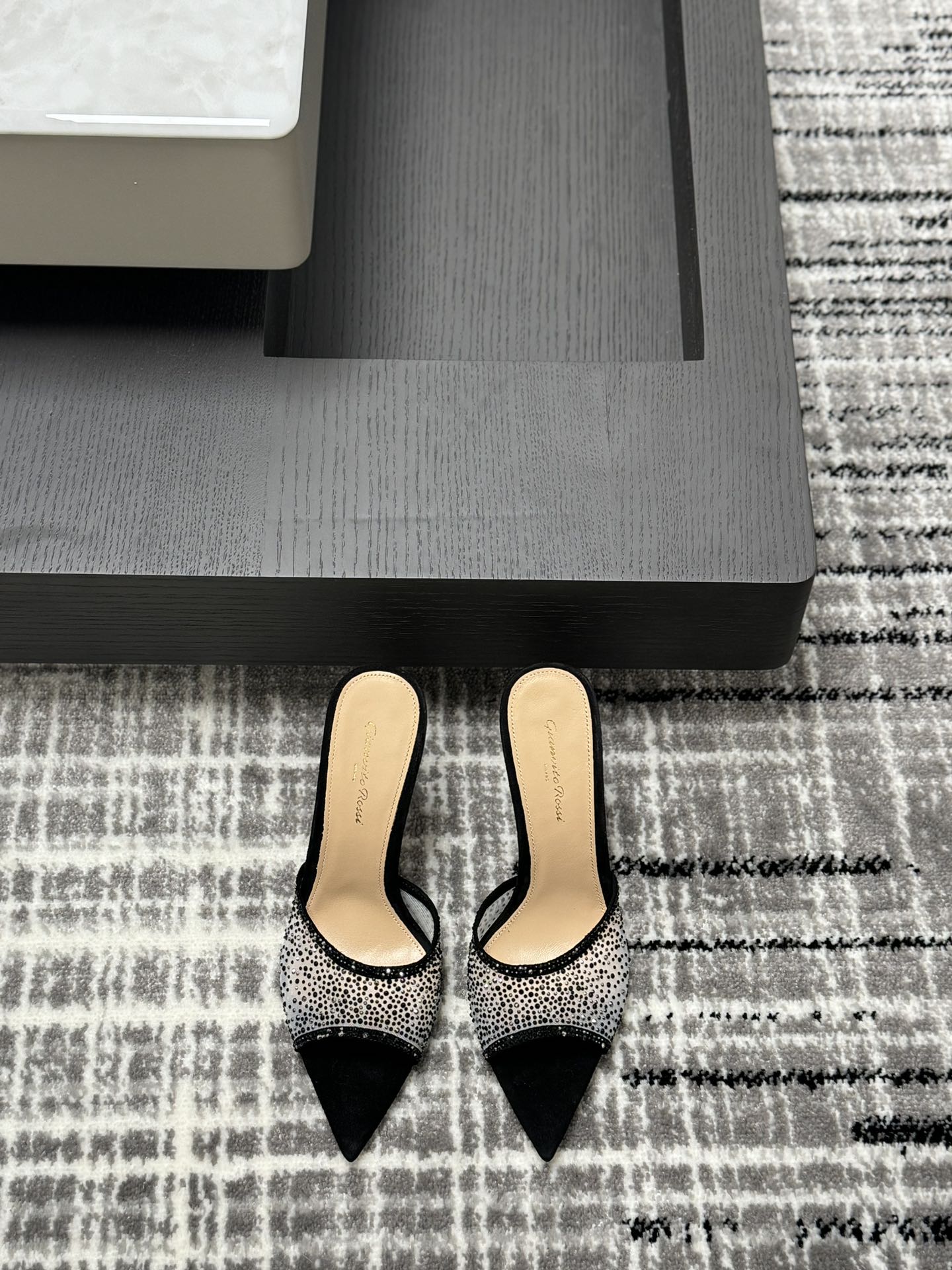 Gianvito Rossi Eiko Stiletto абцасы-шпількі тапкі сандалі авечая скура+сетка+чэшскія стразы 10.5cm/8cm