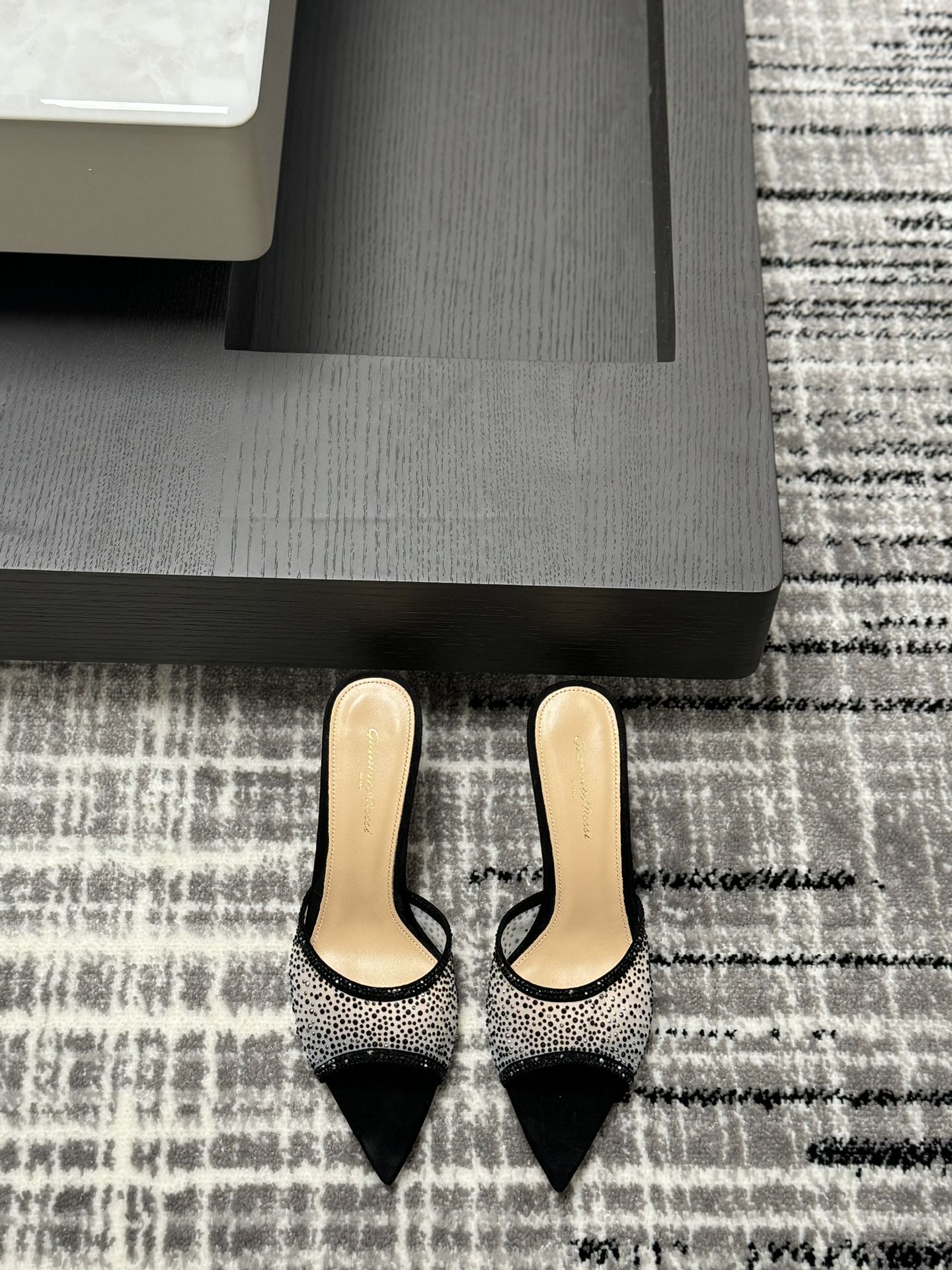 Gianvito Rossi Eiko Stiletto абцасы-шпількі тапкі сандалі авечая скура+сетка+чэшскія стразы 10.5cm/8cm