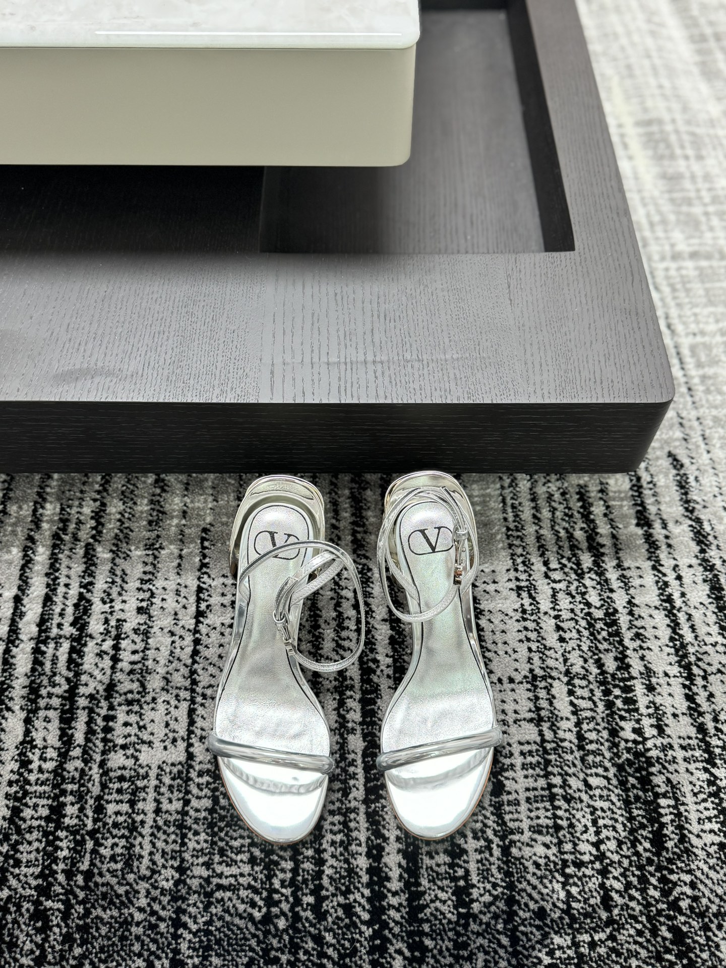Valentino Silver Calfskin Open-Toe Stiletto Sandals