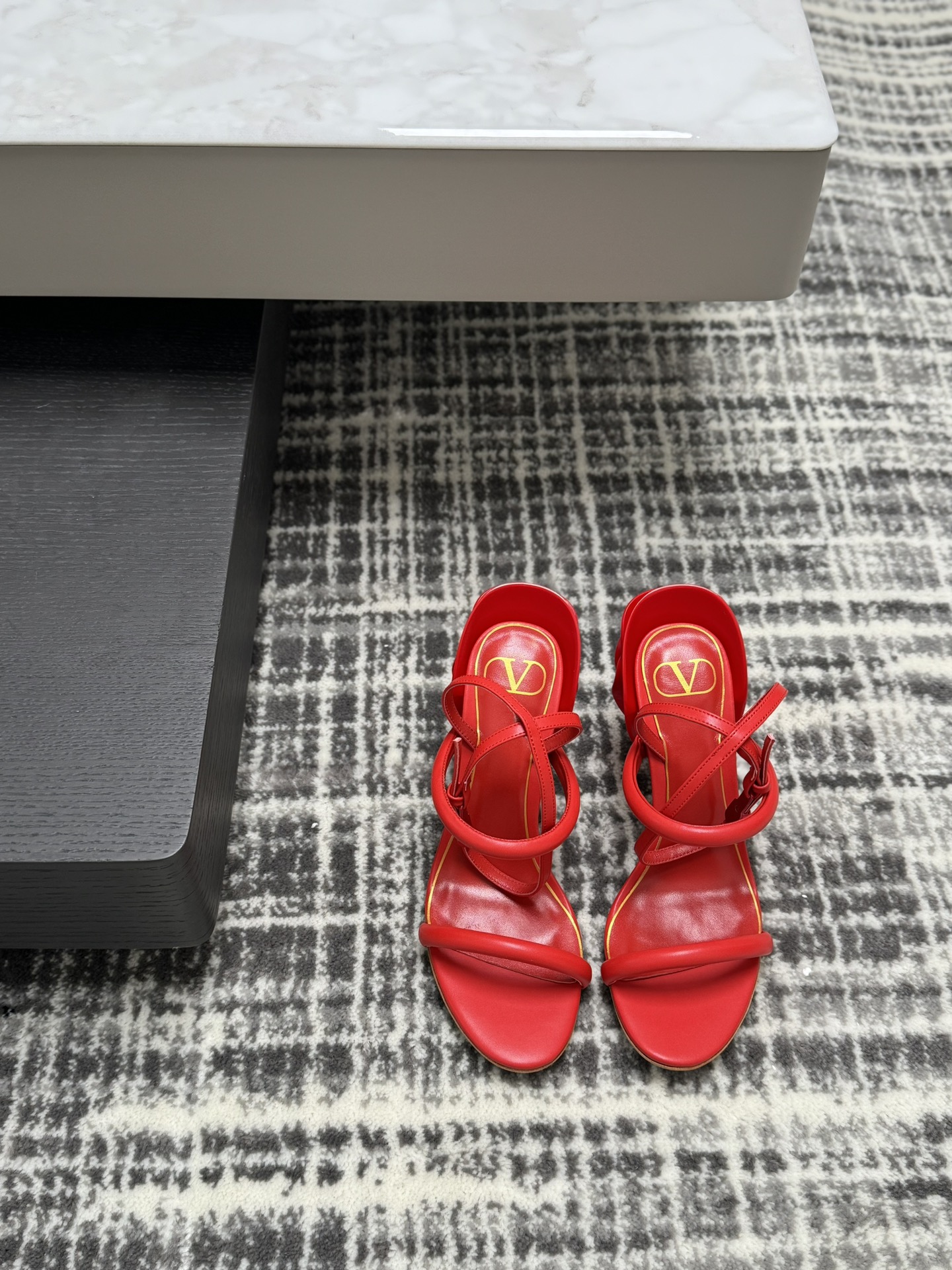 Valentino open-toe high-heel sandals red calf leather sheepskin lining