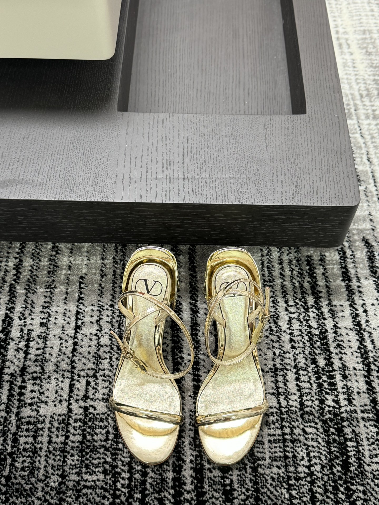 Valentino Calfskin Leather Sheepskin Lining Leather Sole Gold Thin Strap Open Toe High Heel Sandals