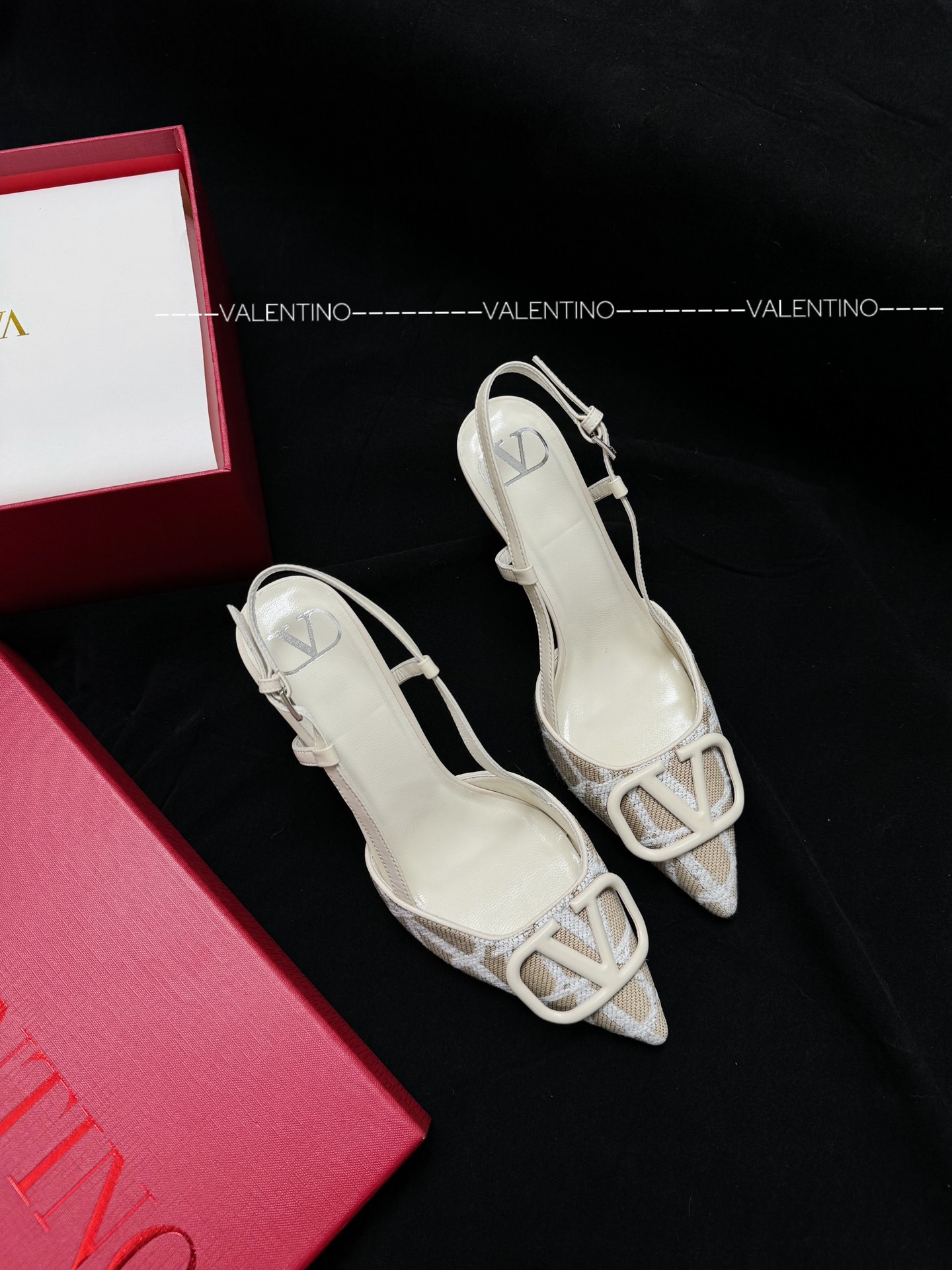 Valentino pointed-toe slingback printed denim high heels