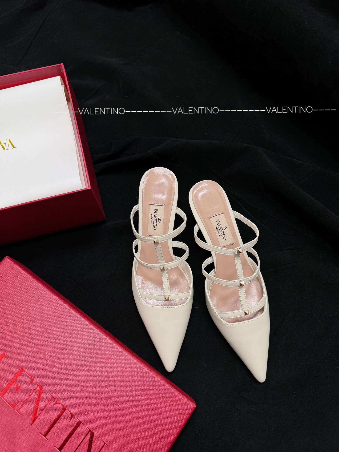 Valentino Sandals Calfskin Studded Pointed Toe Slingback Stiletto