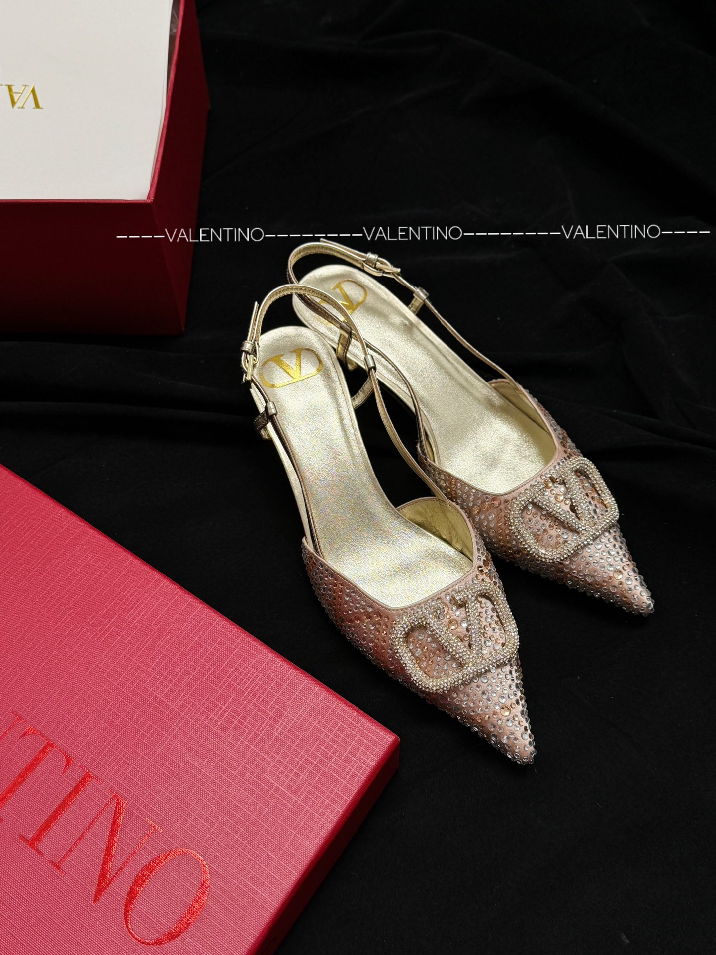 Valentino High Heel Sandals with Crystal-Embellished Buckle, Calfskin, Pointed Toe