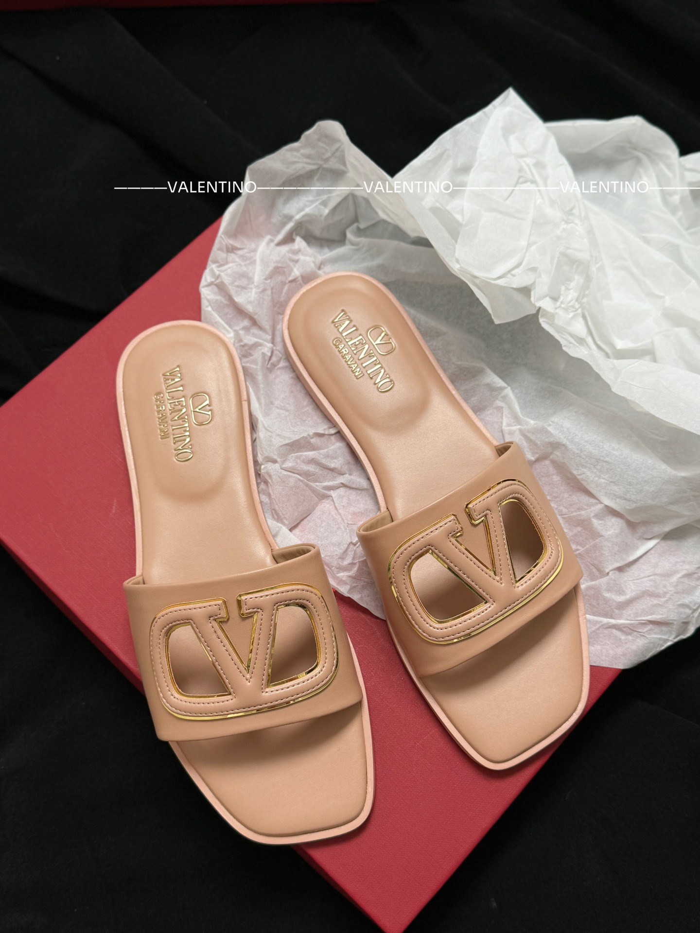 Valentino flat slippers calfskin Big V buckle
