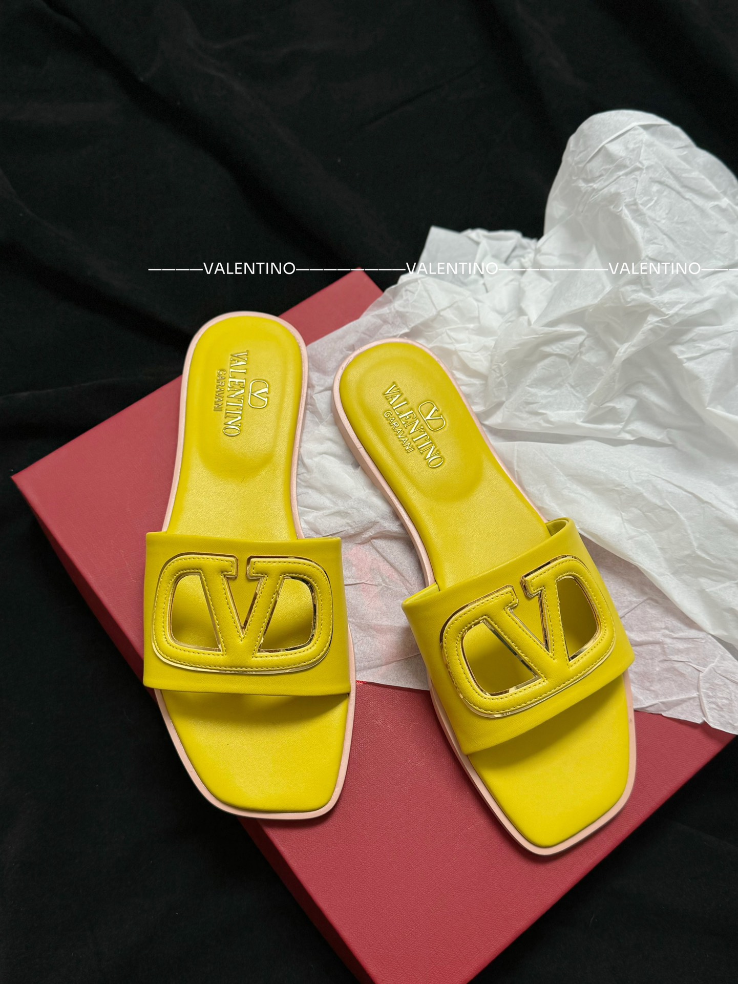 Valentino flat slides calfskin Big V buckle