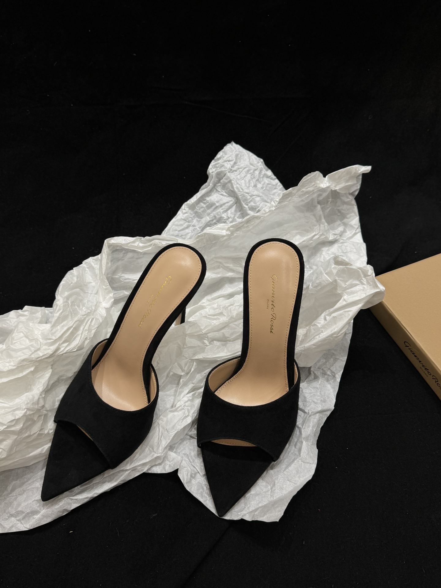 Gianvito Rossi Eiko Stiletto абцасы-шпількі тапкі сандалі авечая скура+сетка+чэшскія стразы 10.5cm/8cm
