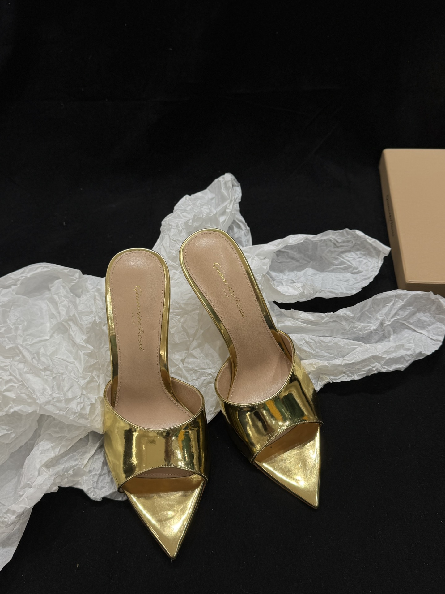 Gianvito Rossi Eiko Stiletto абцасы-шпількі тапкі сандалі авечая скура+сетка+чэшскія стразы 10.5cm/8cm